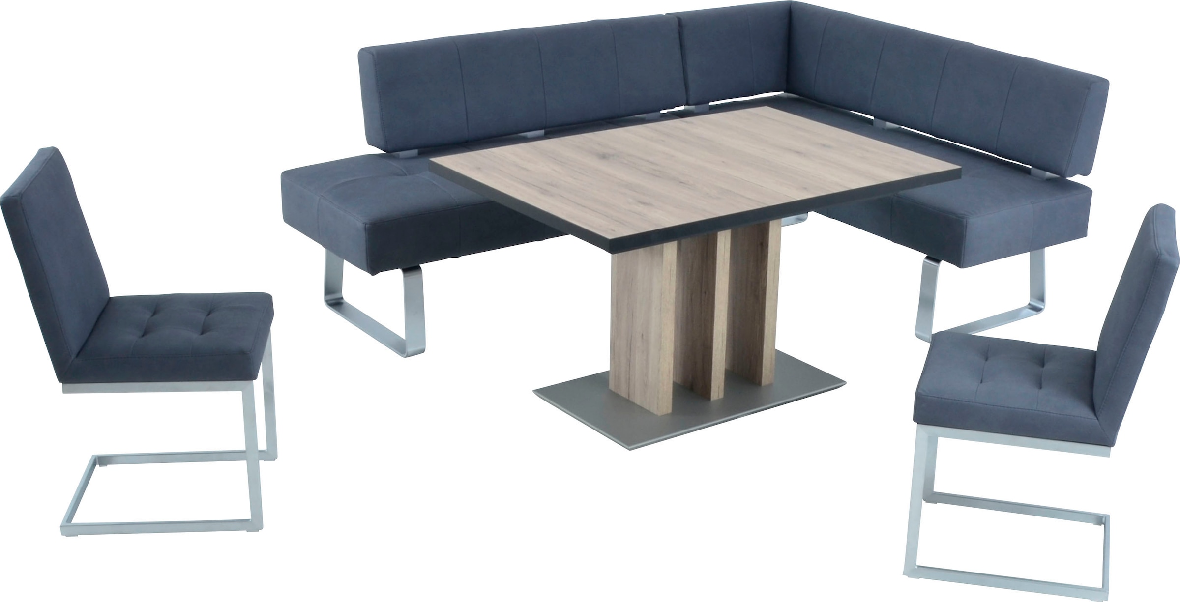 K+W Komfort & Wohnen Ensemble de bancs d'angle »Spider II« Ensemble, 4 cuis tlg. côté long 195cm, 2 chaises à bascule, table extensible largeur 120 cm