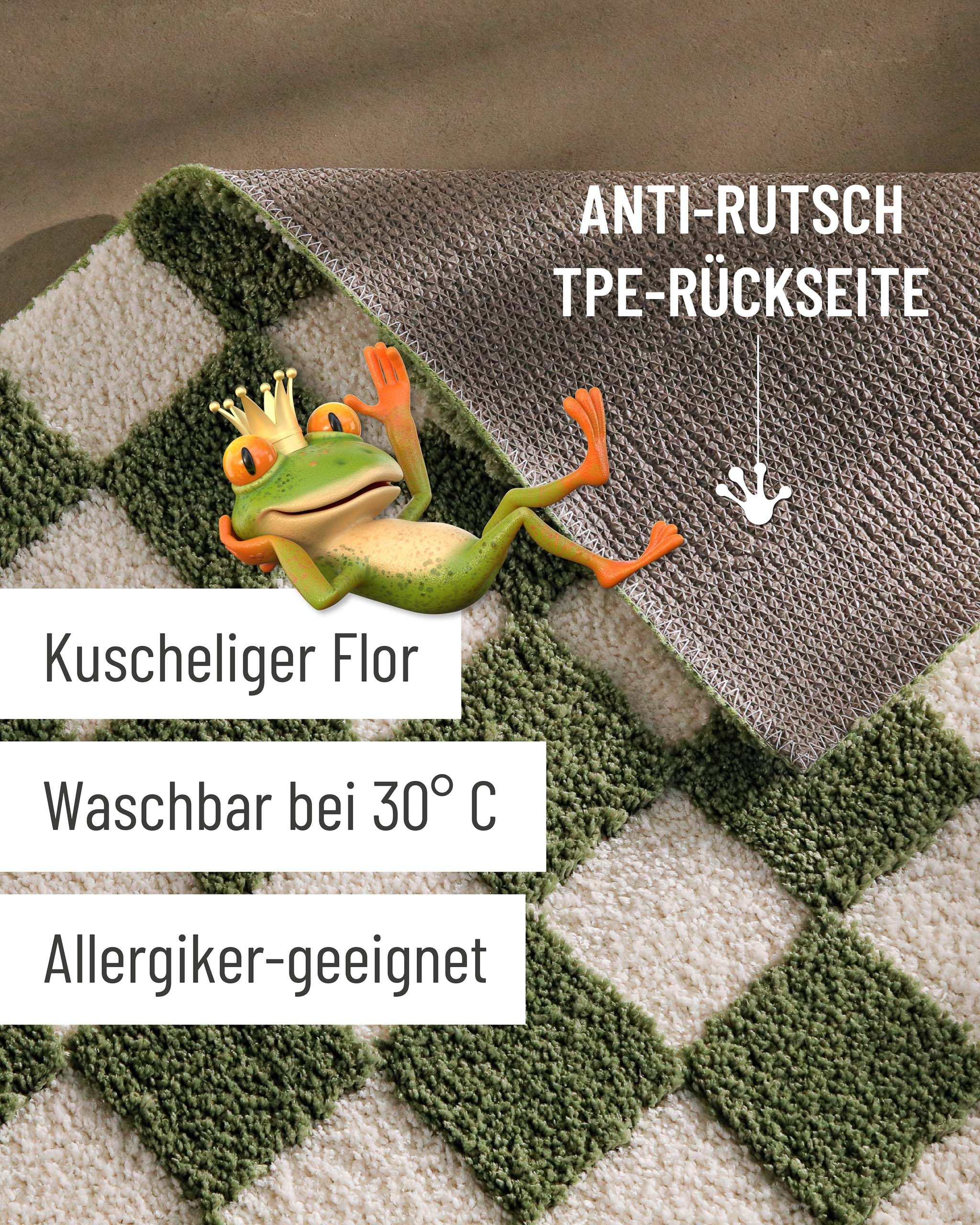 Wecon home Tapis de bain »Bobbi« Höhe 25 mm revêtement antidérapant Séchage rapide Tapis de bain, motif damier, doux, antidérapant, lavable