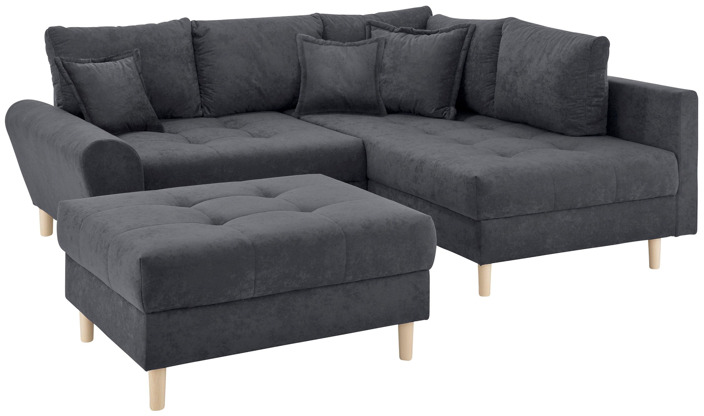 Home affaire Ecksofa "Rice L-Form, B: 223 cm - OTTO. Verlässliche Qualität." Set: Sofa & Hocker, 3 Zierkissen, Federkern