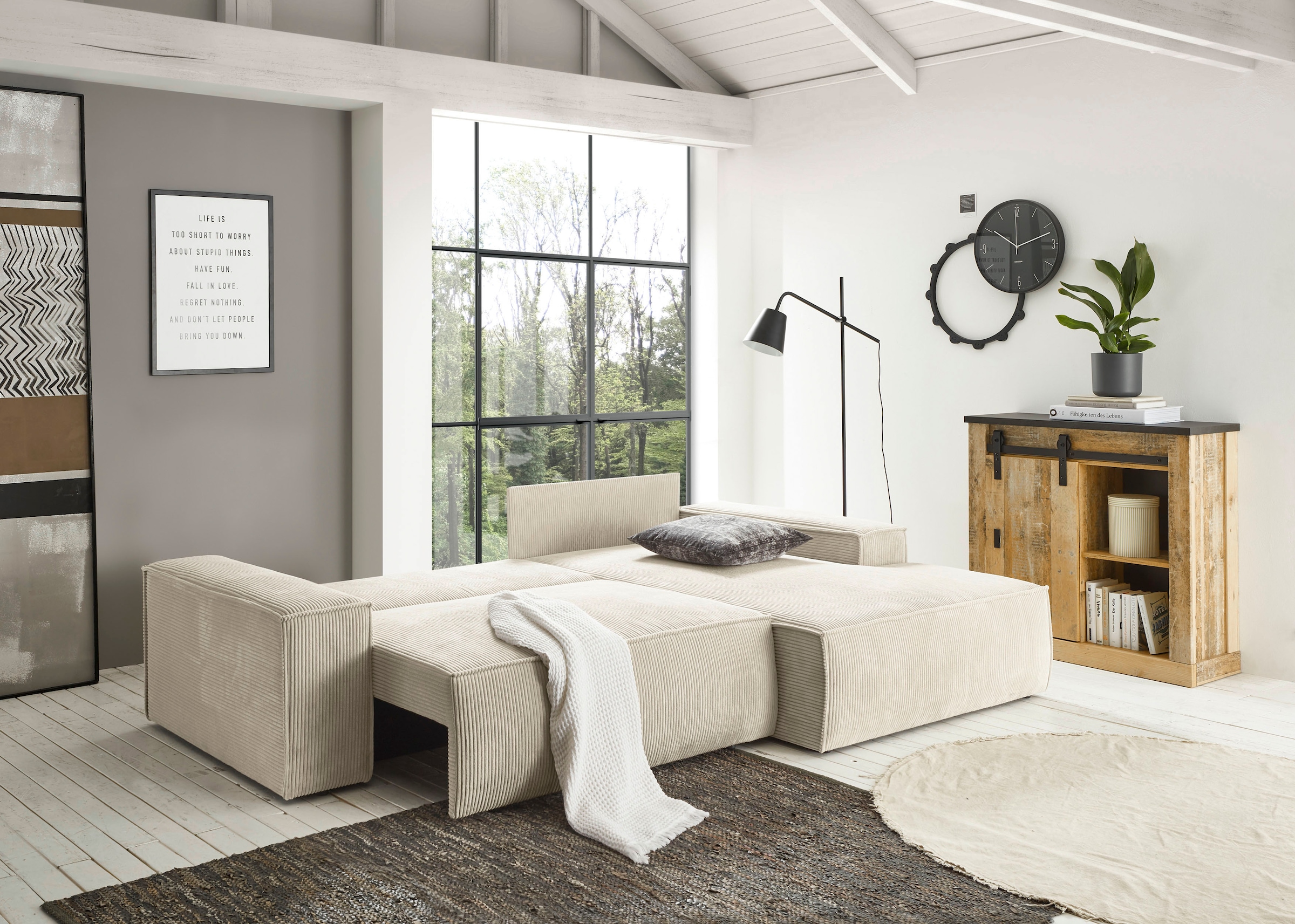 Home affaire Ecksofa SHERWOOD Schlafsofa 267 cm, L-Form, Schlaffunktion mit Bettkasten (210x136 cm), Cord, Vintage, Samtvelours