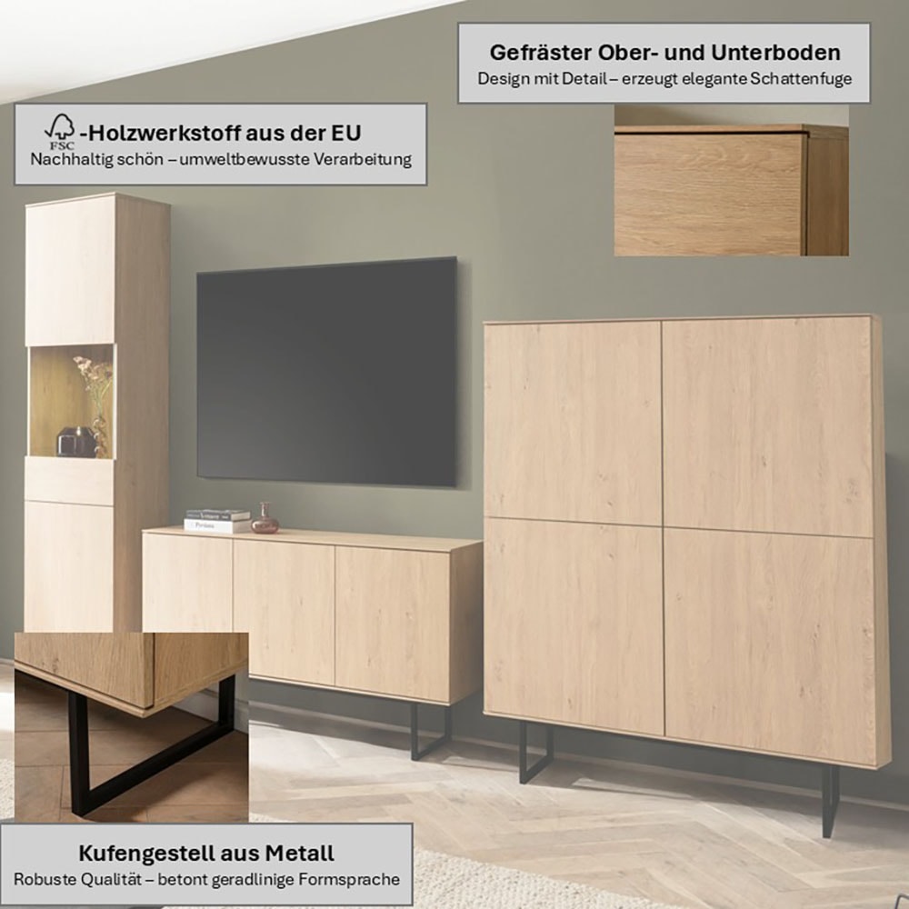 Home affaire Meuble mural »Lund, moderne Anbauwand, Wohnzimmer-Set in Stone Oak« 3 cuis tlg.