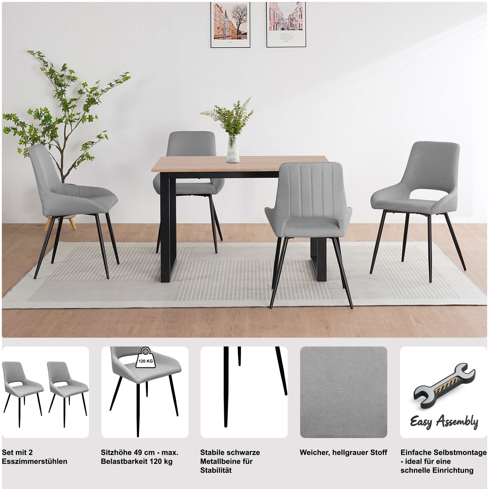 GOODproduct Chaise de salle à manger »Derrek« (Ensemble) im 2 er Set mit gepolsterter  Rückenlehne