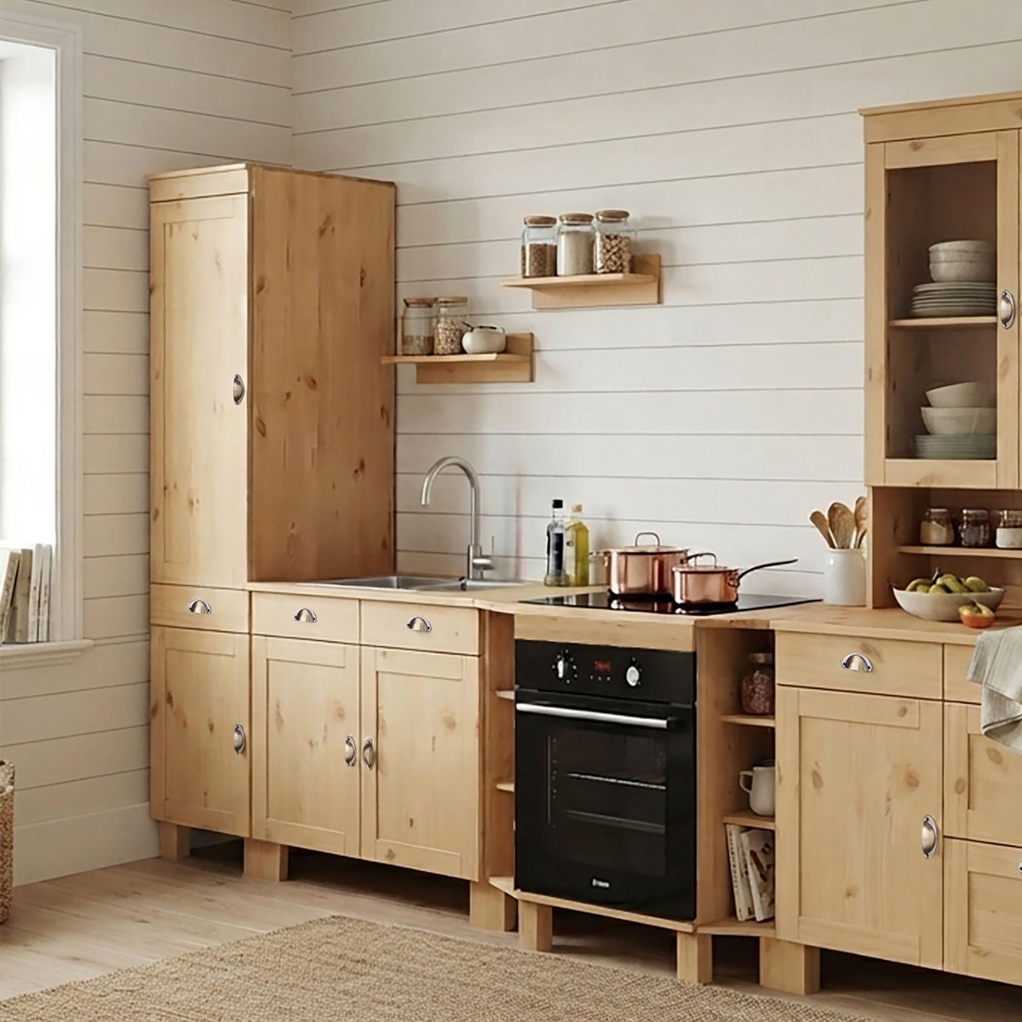 Home affaire Hochschrank »Oslo« 50 cm breit, in 2 Tiefen, 2 Türen, 1 Schublade, aus massiver Kiefer