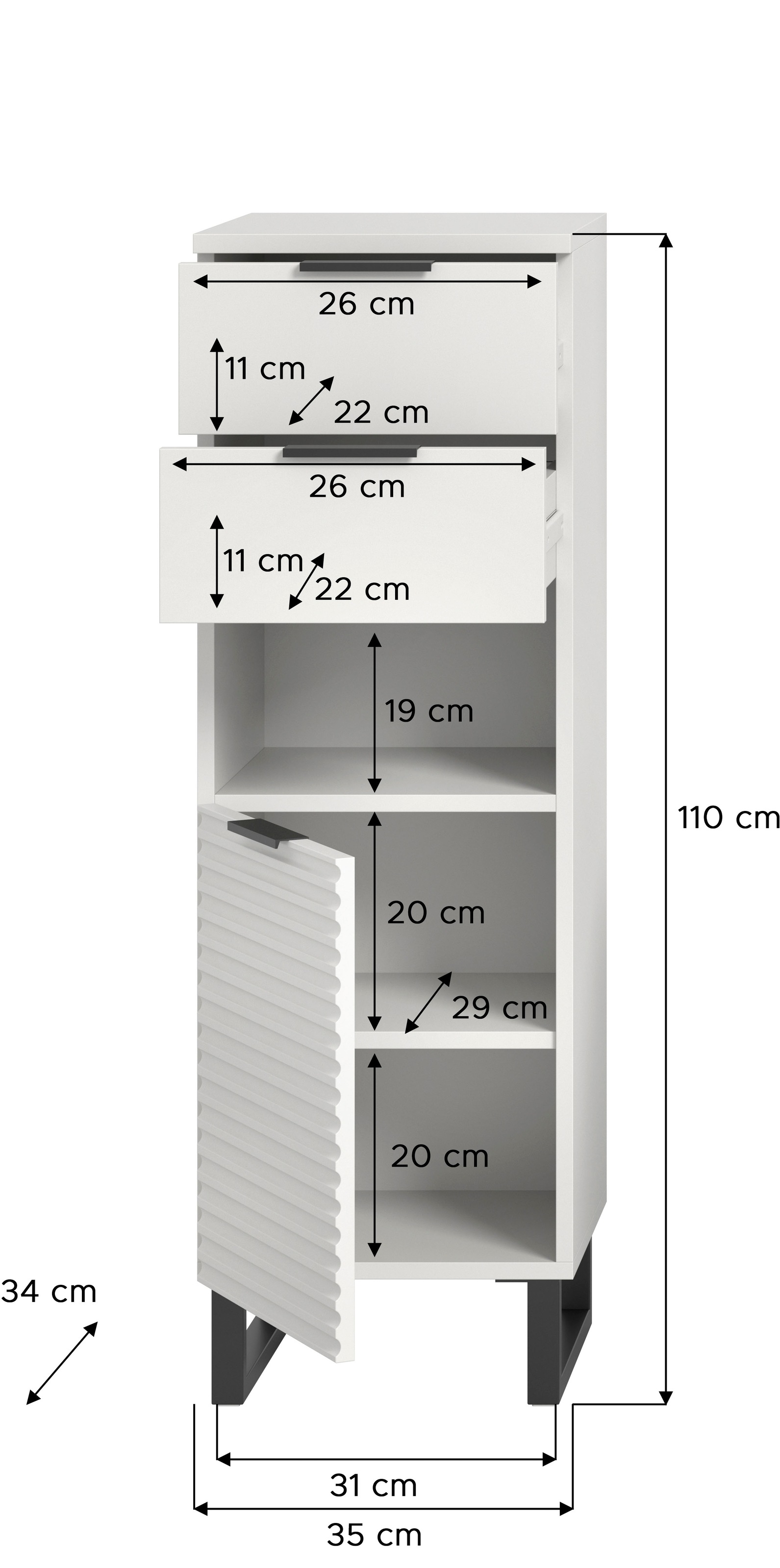 welltime Unterschrank »Litica, Höhe 110 cm, 2 Schubkästen, 1 Tür, 1 offenes Fach« Badschrank, Bad-Midischrank, Badezimmer, Bad-Möbel