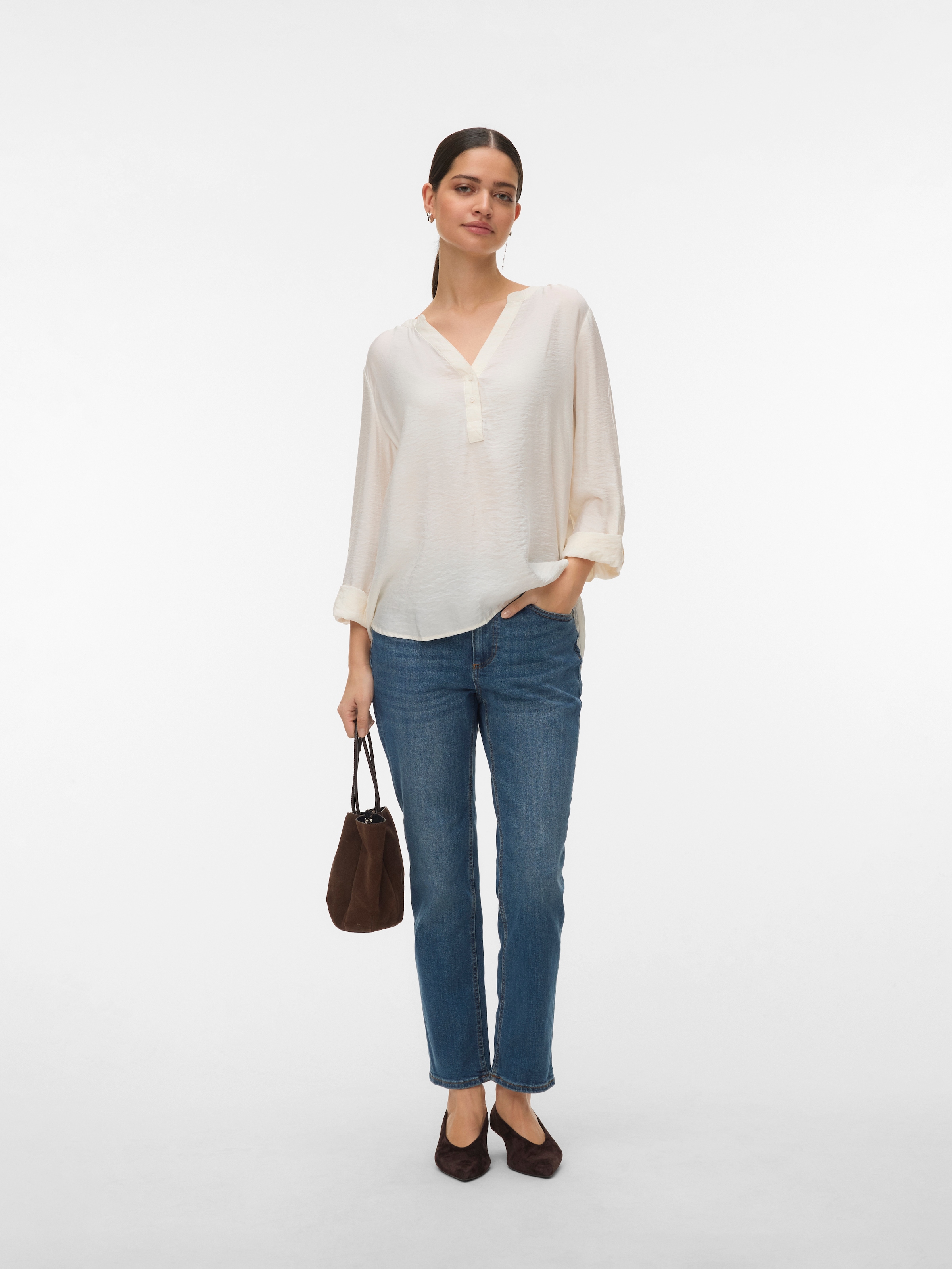 Vero Moda Blusenshirt »VMKAJA LS V-NECK FOLD-UP TOP WVN« mit Raglan-Ärmeln