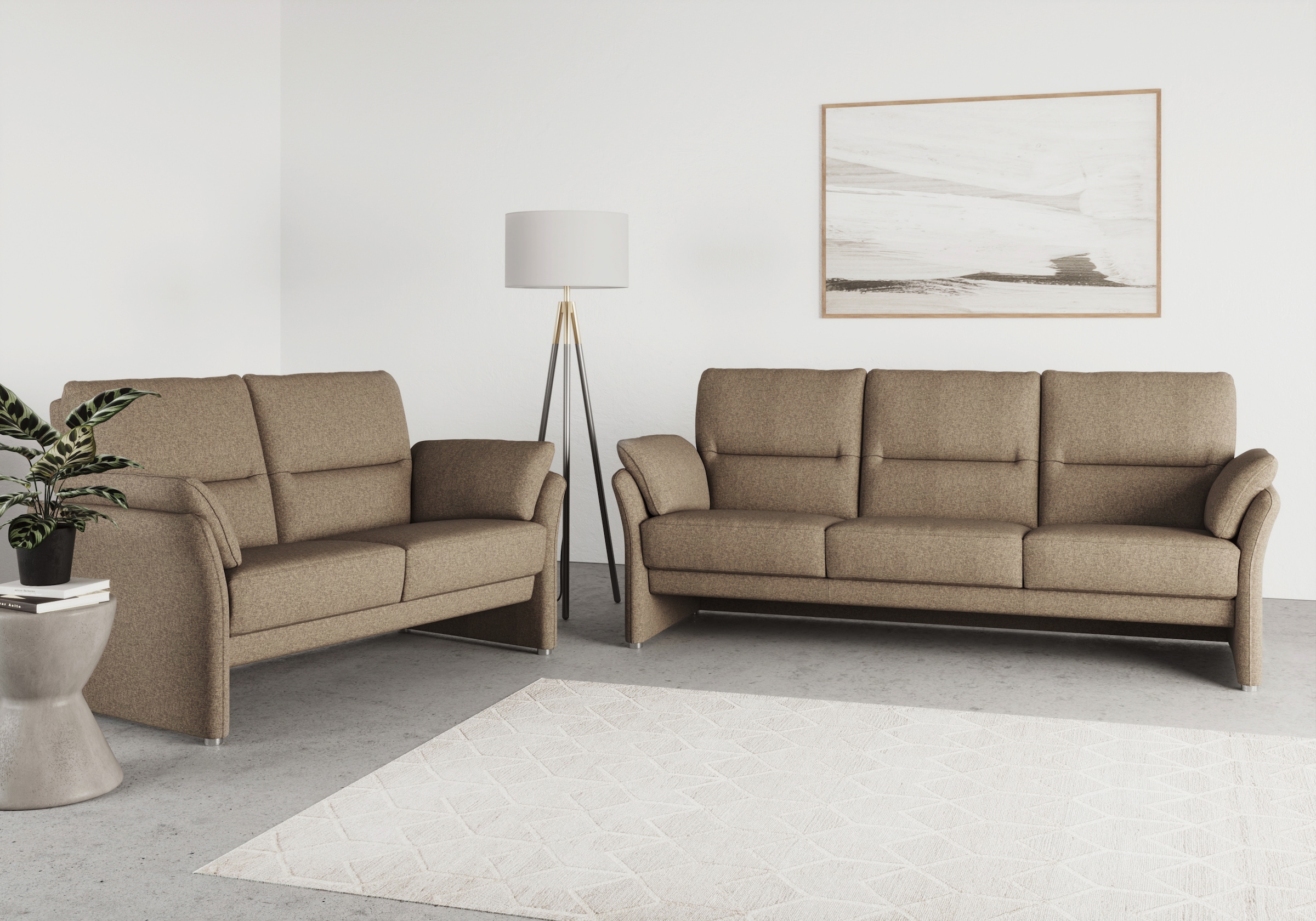 DOMO collection 2-Sitzer »Pina, schmale Armlehnen, mit Federkern, kompakt & elegant« Hoher Sitzkomfort, Feinstruktur, stone, Breite 159 cm