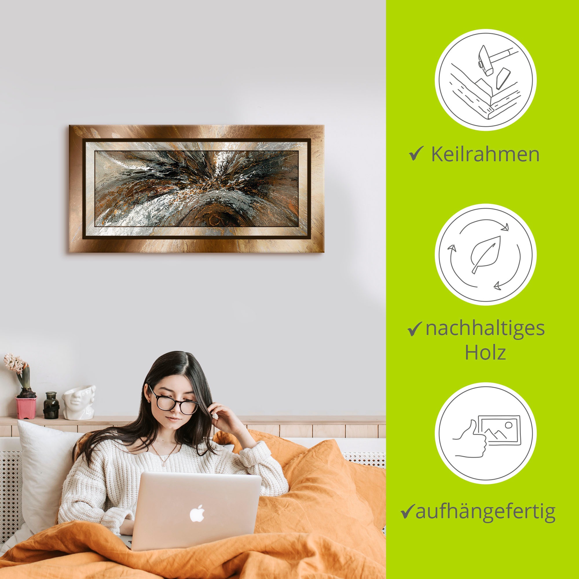 Artland Wandbild »Gold Abstrakt 1«, Gegenstandslos, (1 St.), als Alubild, Outdoorbild, Leinwandbild, Poster in verschied. Grössen