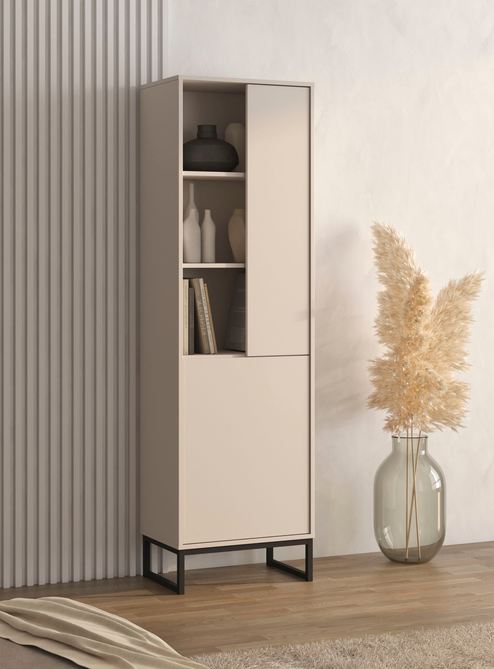 GOODproduct Vitrine »Loft, Höhe 180 cm, moderne grifflose Standvitrine mit 2 Türen« Hochschrank mit viel Stauraum, verstellbaren Einlegeböden, Regal