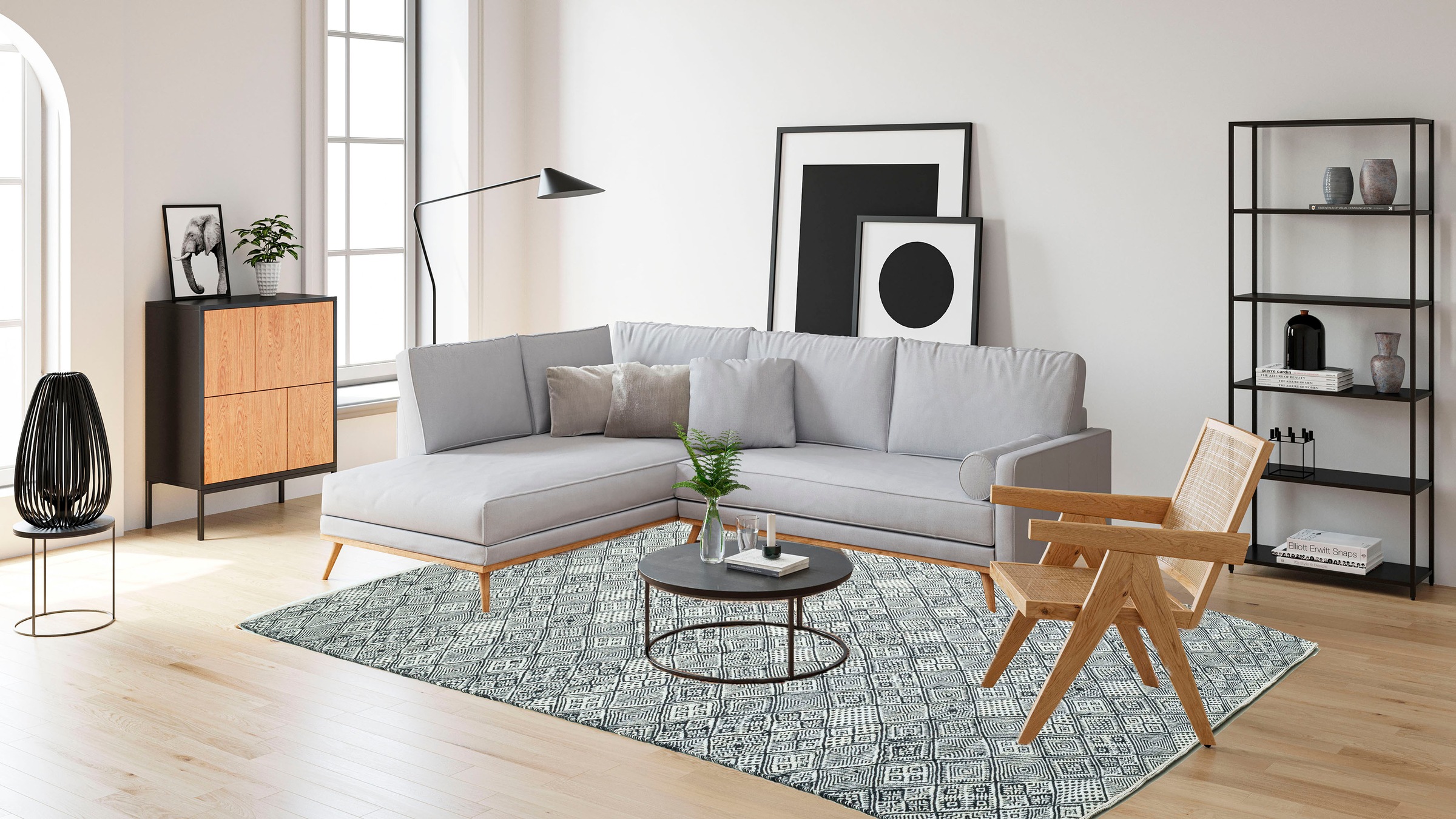THEKO Tapis en laine »Molde - 14005« Rectangulaire 5 mm Höhe Handweb Teppich, reine Wolle, handgewebt, Scandi Design, Rauten Muster
