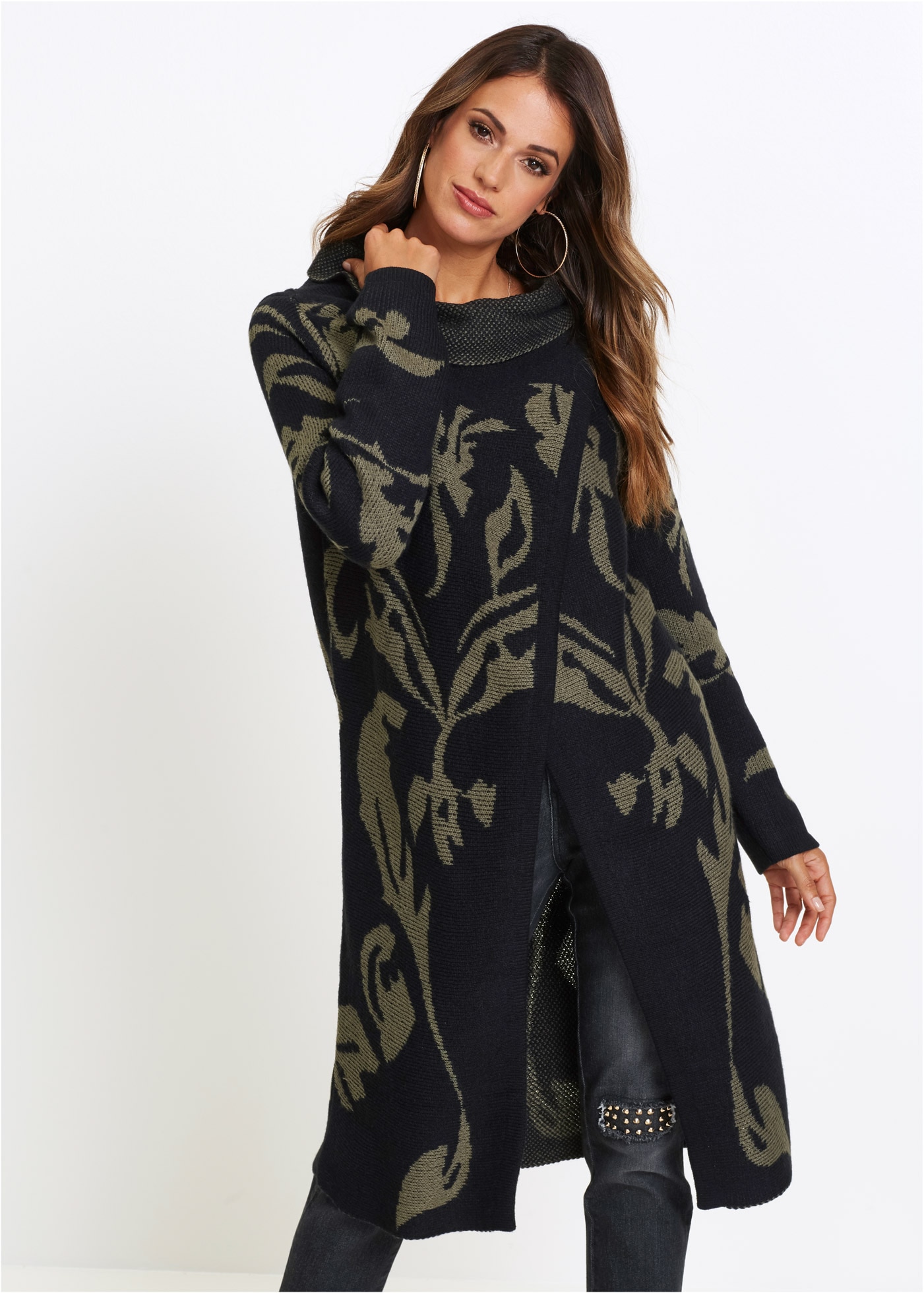 Image of bonprix Strickmantel Jacquard-Strick in Oversize-Passform, mit Schallkragen