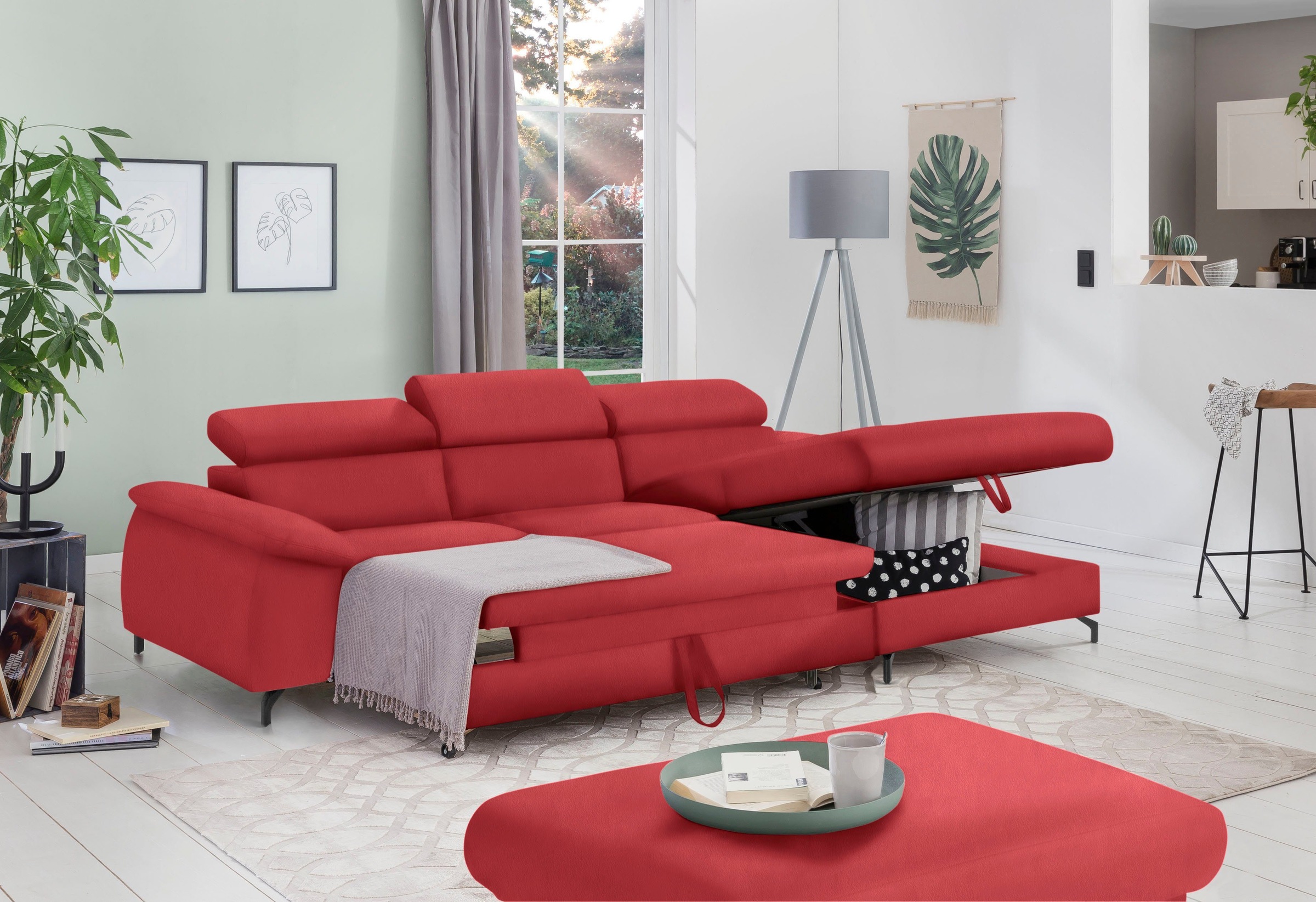 COTTA Polstergarnitur »Komaris L-Form«, (Set), Set bestehend aus: Ecksofa mit Kopfteilverstellung & Hocker