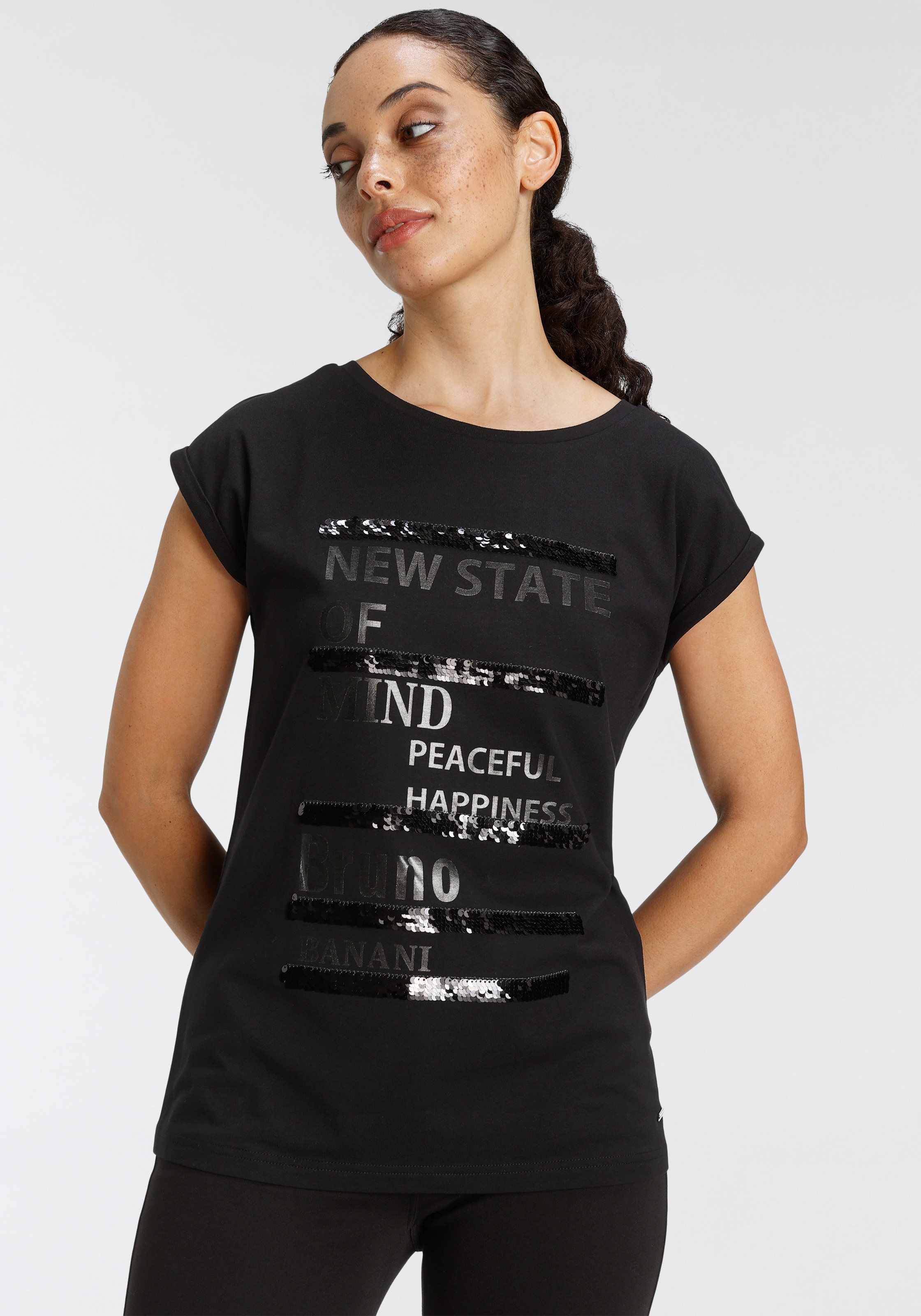Image of Bruno Banani T-Shirt, mit festlichem Glitzer-Aufdruck NEUE KOLLEKTION bei Ackermann Versand Schweiz