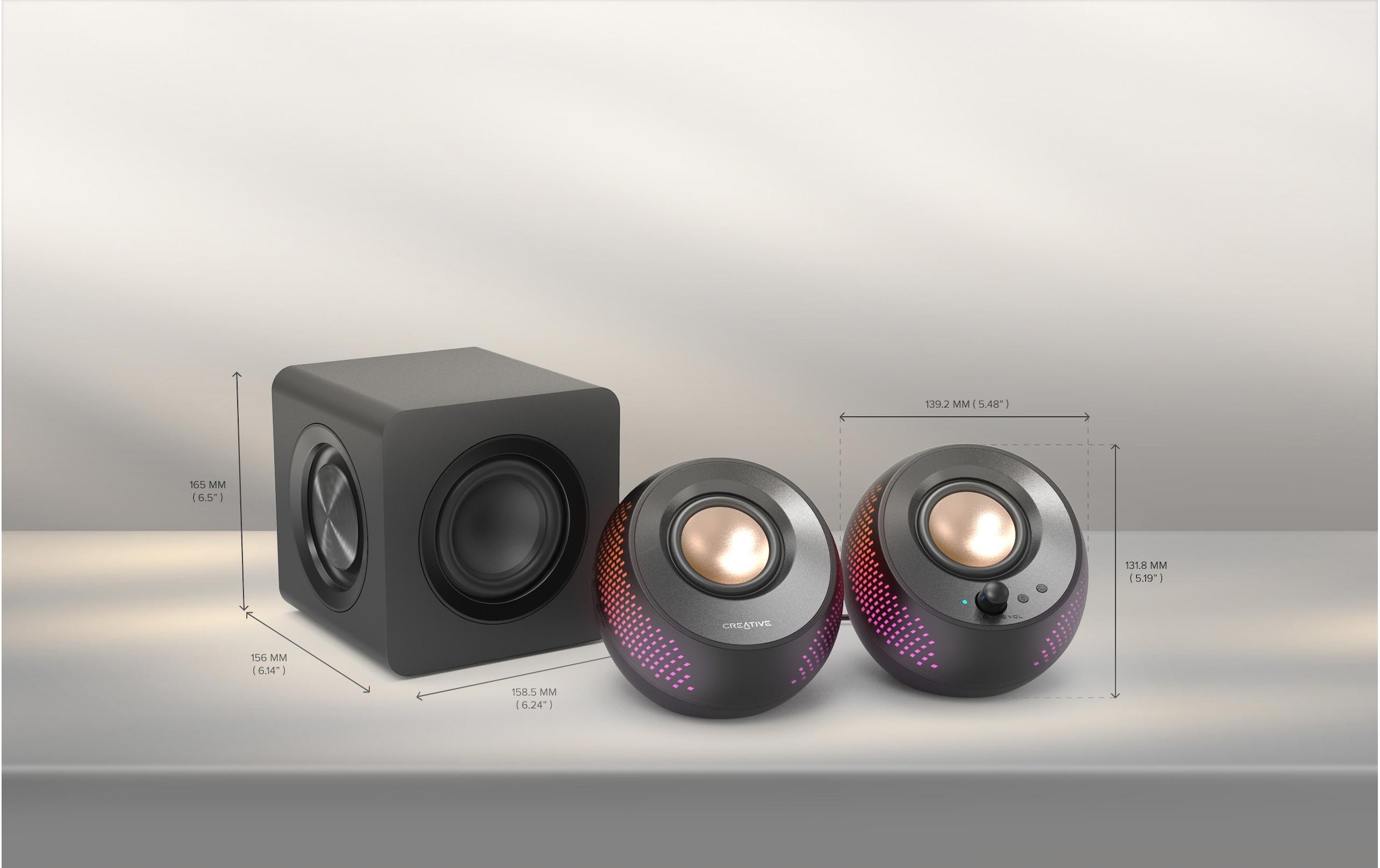 Creative PC-Lautsprecher »Pebble X Plus 2.1 USB-C Lautsprecher, Bluetooth 5.3, RGB-Beleuchtung« ( ) kabelloses Streaming, Computerlautsprecher mit Subwoofer