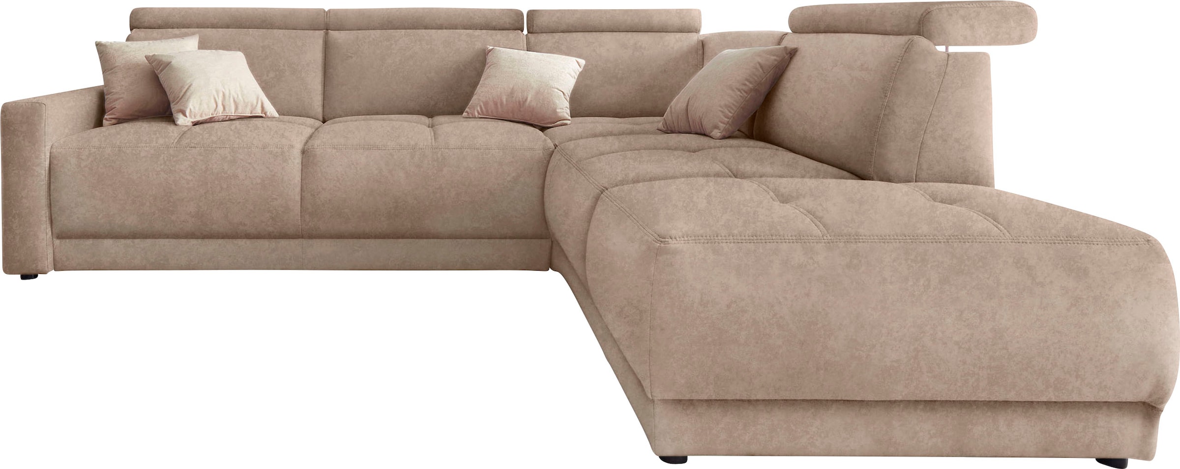 DOMO collection Ecksofa »Ava, moderne Sitzheftung mit toller Doppelnaht, komfortabel, L-Form« mit Ottomane, inkl. Federkern, wahlweise mit Kopfteilverstellungen