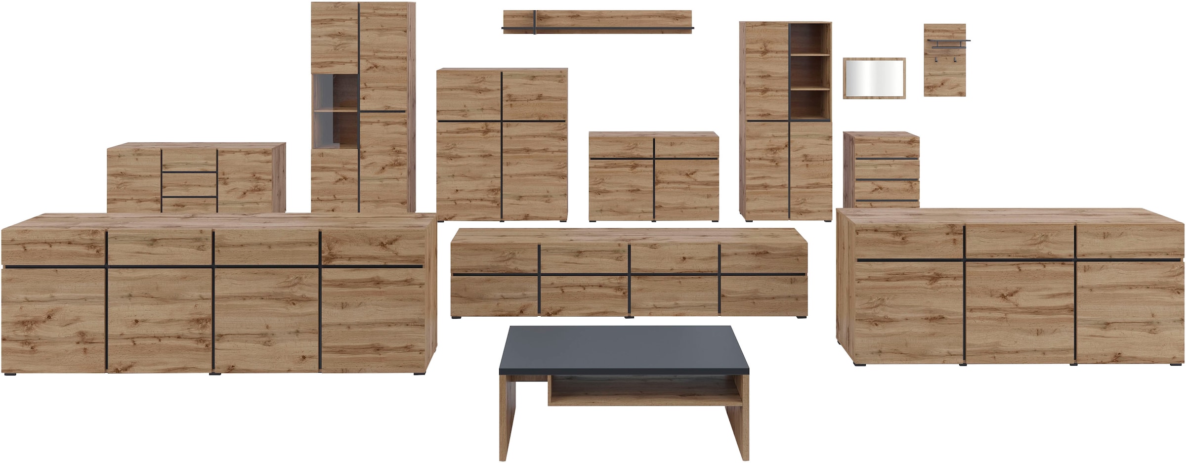 INOSIGN Sideboard »Cross, Breite 150 cm, moderne grifflose Kommode, 2Türen/3 Schubkästen« Schubladenkommode mit viel Stauraum, Einlegeböden verstellbar