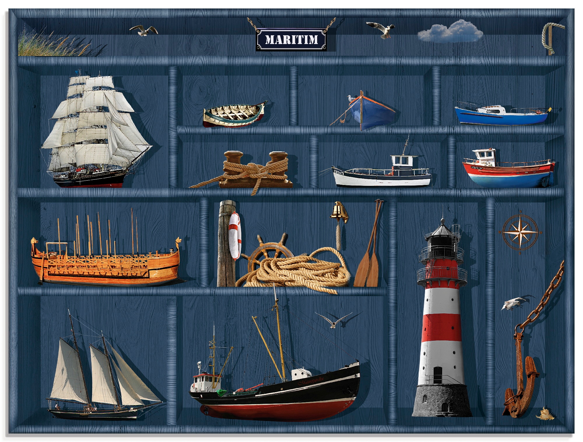 Image of Artland Glasbild "Der maritime Setzkasten" Arrangements 1 Stk. tlg. in verschiedenen Grössen