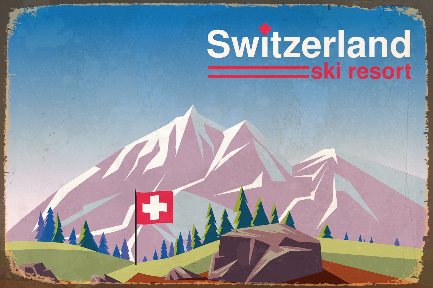 Metallbild »Switzerland ski resort«, Schweiz, Ski, Schweiz, Stahlschilder