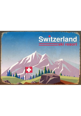 Metallbild »Switzerland ski resort«, Schweiz