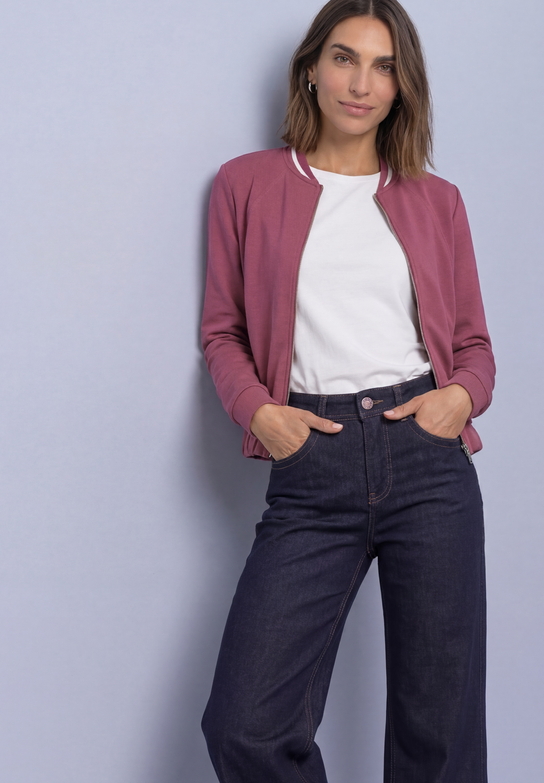 Image of STREET ONE Sweatjacke Langarm Jacke im Silk-Look mit Zipper