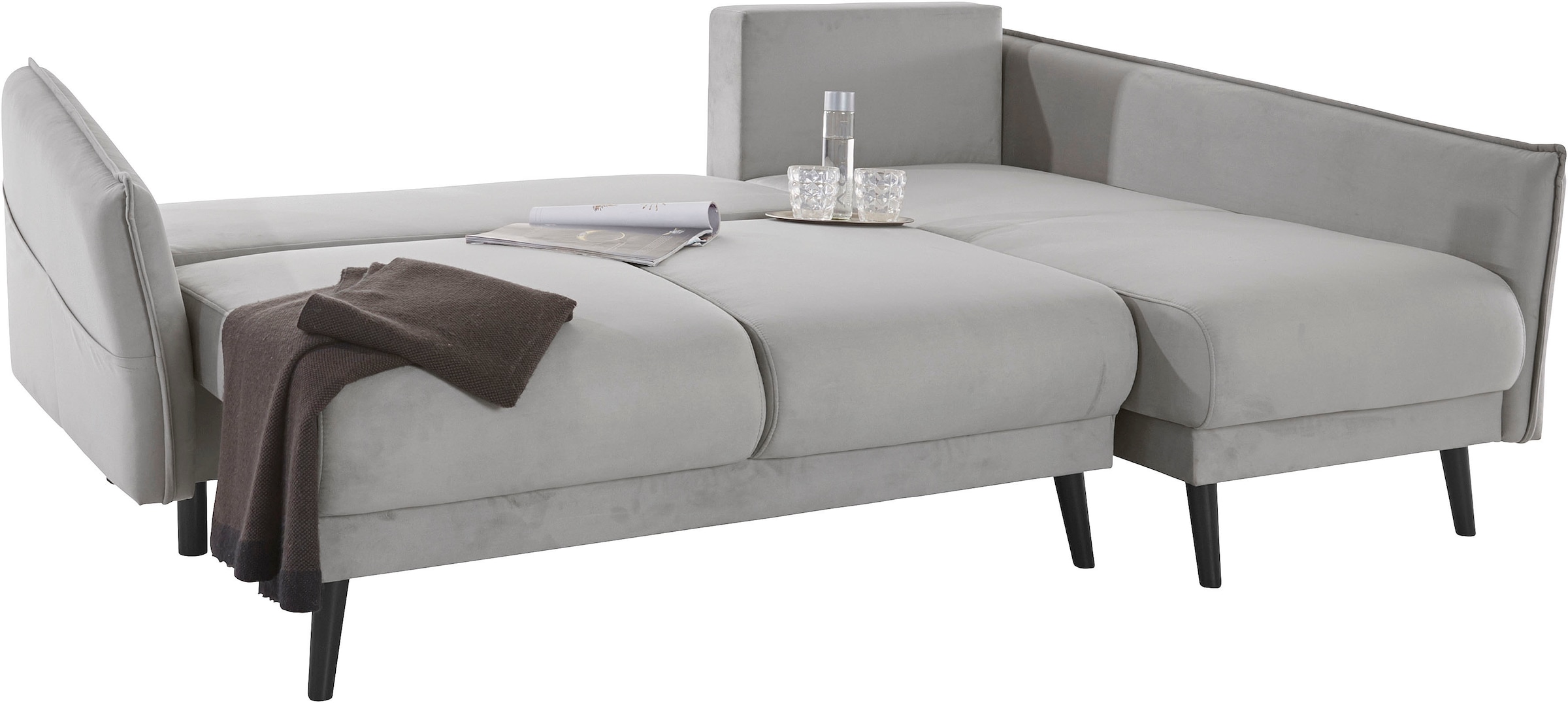 INOSIGN Ecksofa »Asra L-Form«, incl. Bettfunktion und Bettkasten, Seitentasche im Armteil, Federkern