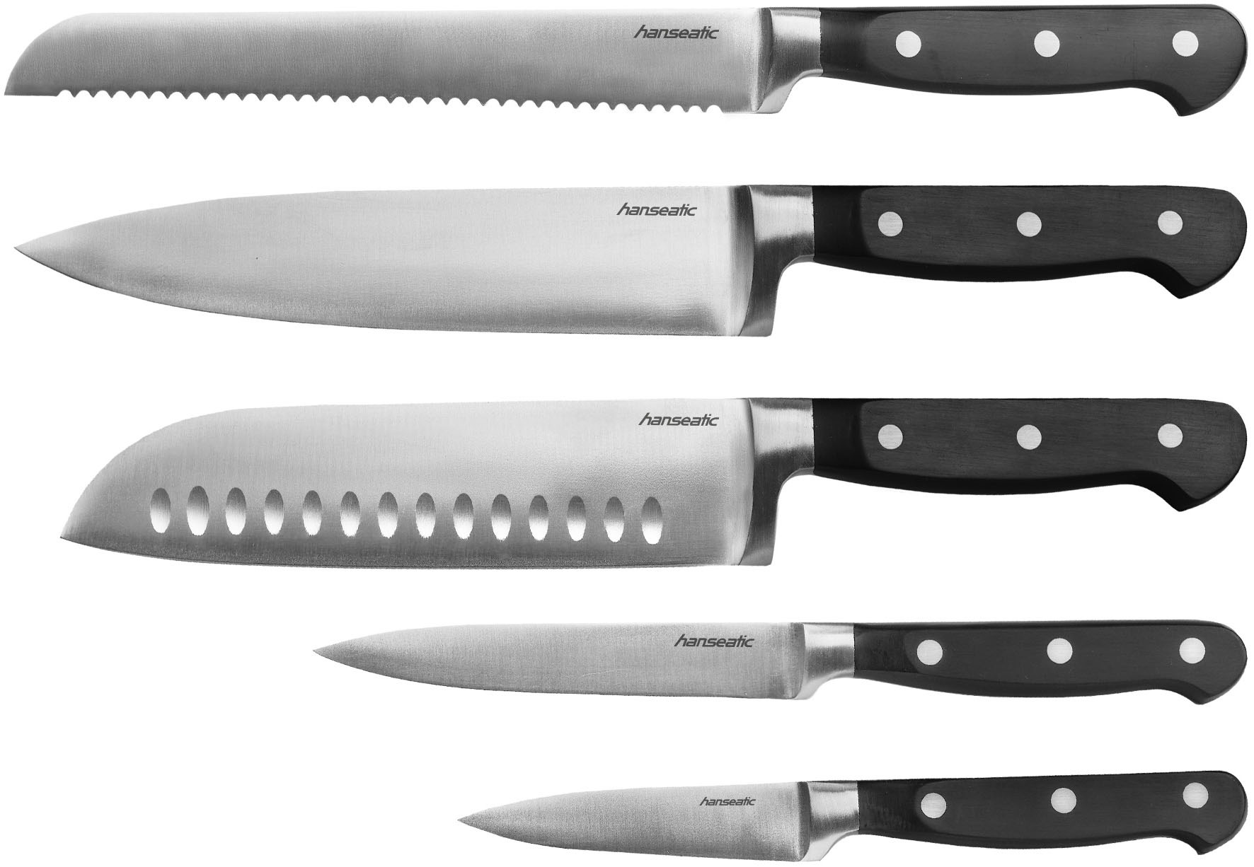 Image of Hanseatic Messer-Set "hanseatic PREMIUM, 5-teilig" mit schwarzen Griffen, mit Nieten