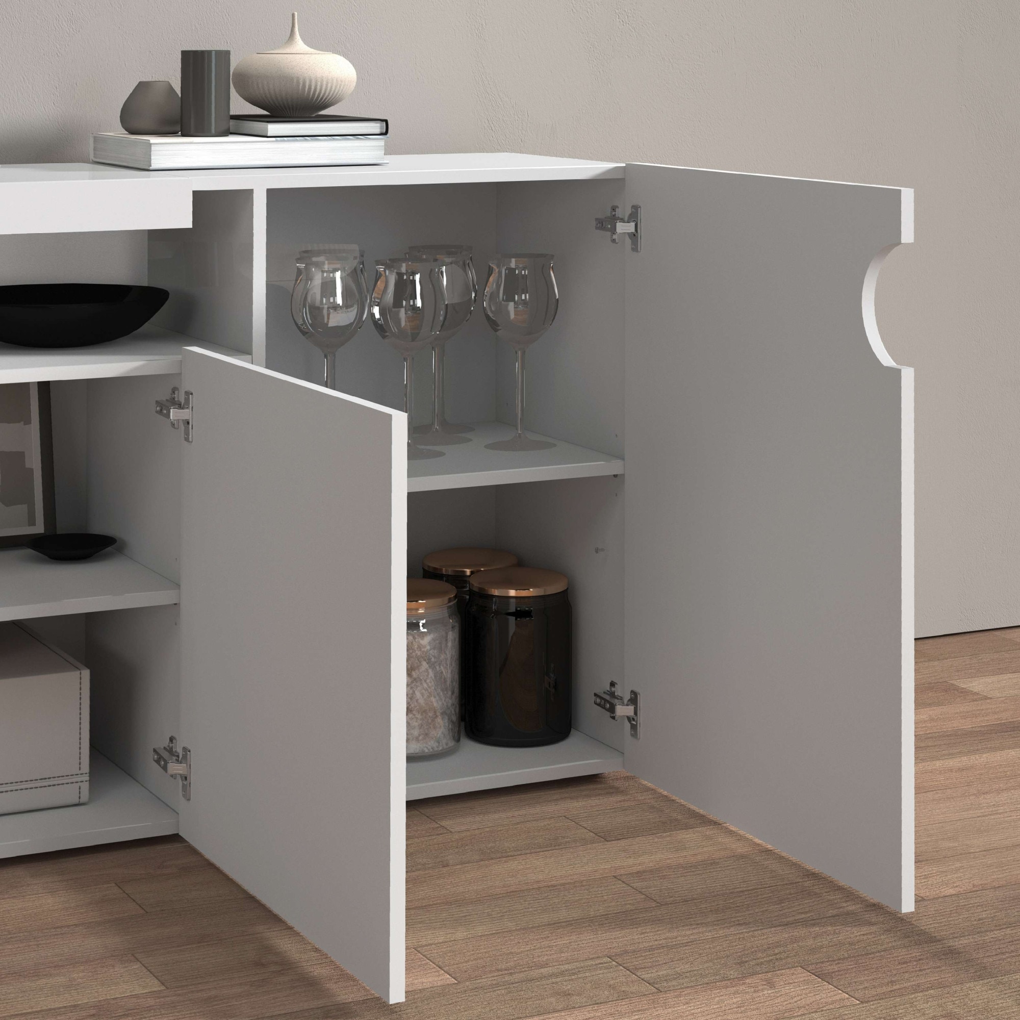 GOODproduct Buffet »Sideboard REAL, Kommode, Schrank, Kredenz« 1 cuis tlg. Avec 4 portes, dont 2 arrondies formant une niche ovale ouverte