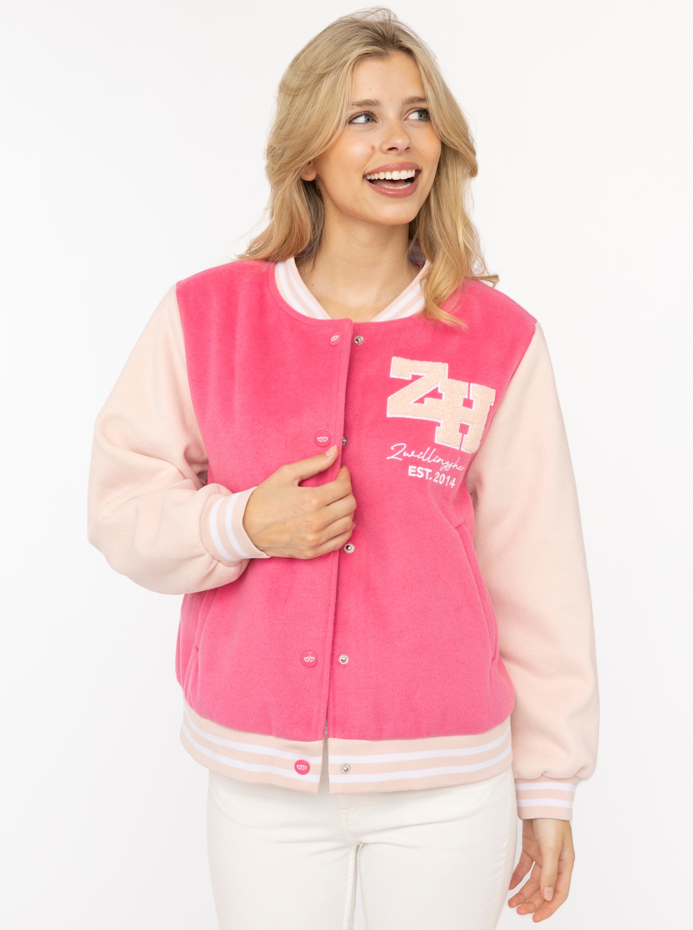 Image of Zwillingsherz Bomberjacke "„College Uni“" abgesetzte Ärmel, gestreifte Bündchen, Eingriffstaschen, Aufnäher
