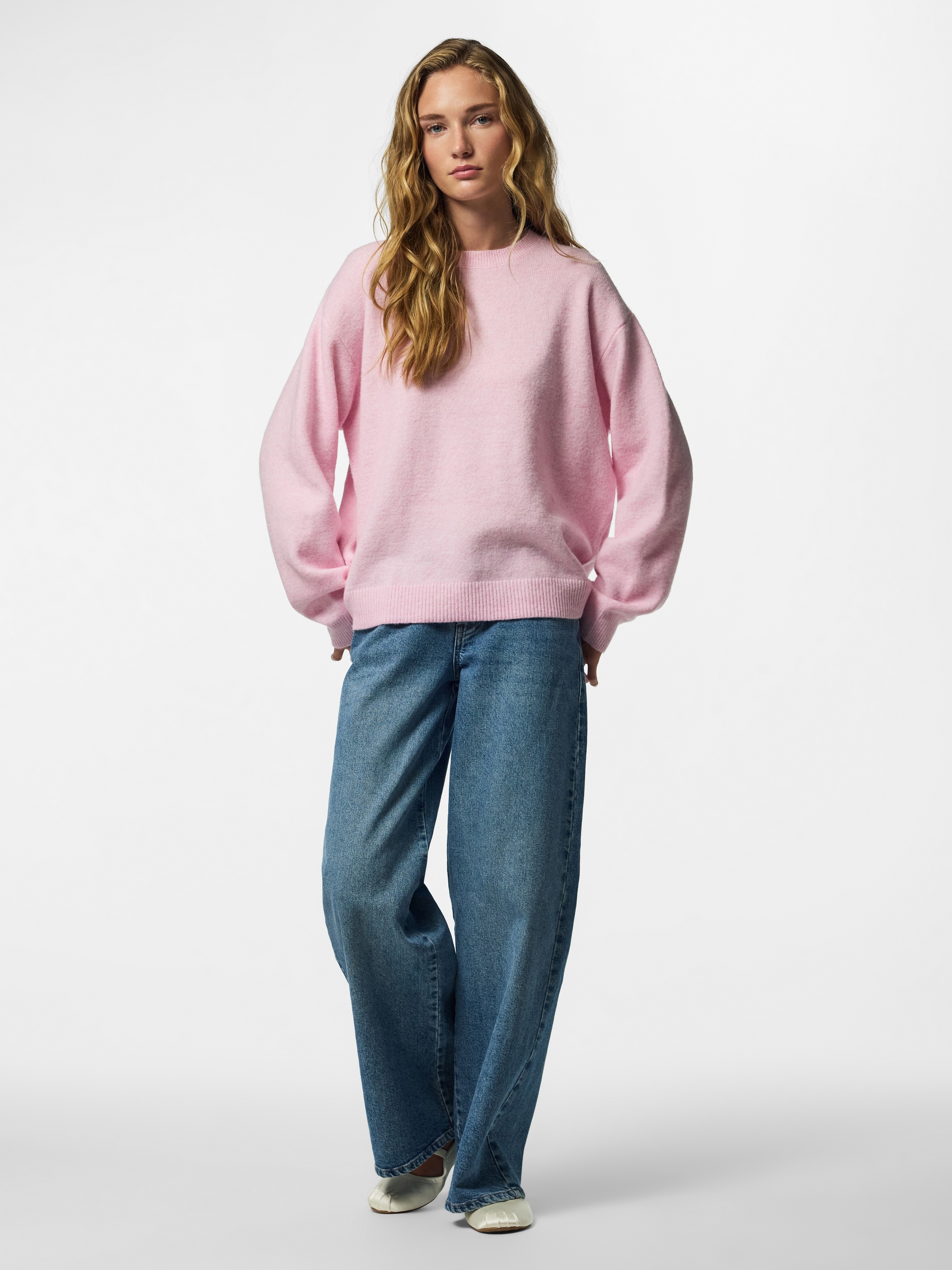 pieces Rundhalspullover »PCSALLY LS O-NECK KNIT NOOS BC« Materialmix