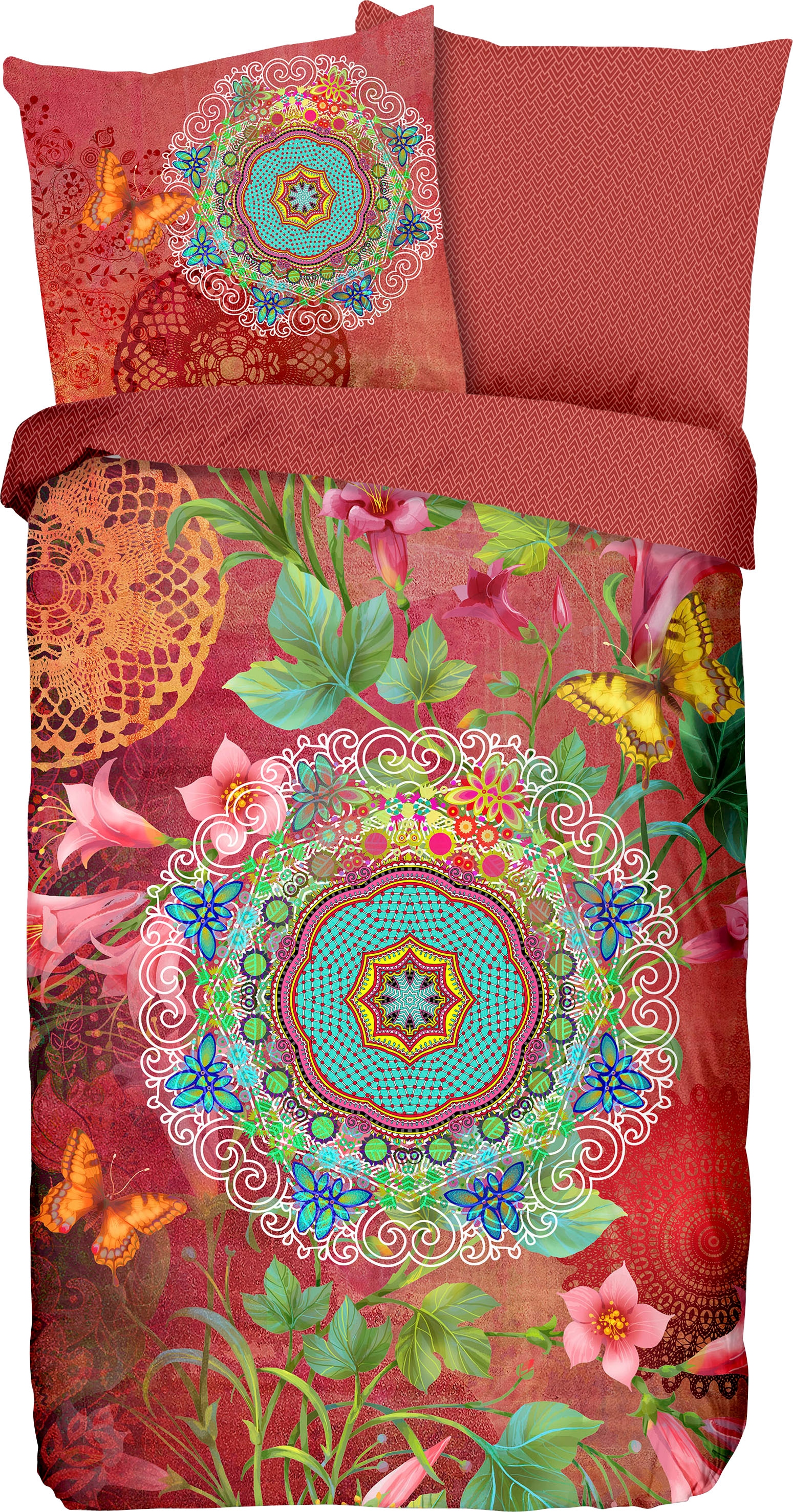 hip Wendebettwäsche »Novali«, Mako-Satin, 135x200, Reissverschluss, Wende, Mandala Blumen, Terrakotta