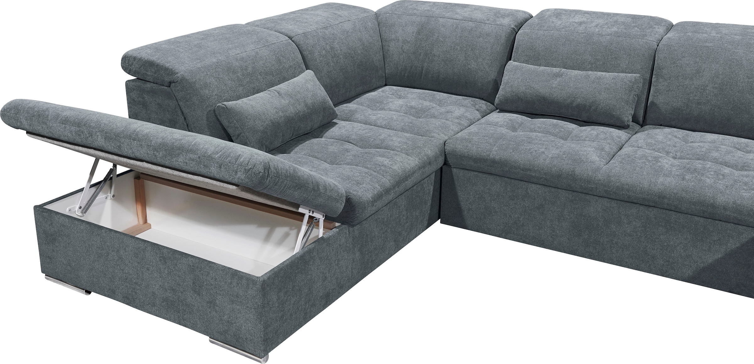 ED EXCITING DESIGN Wohnlandschaft »Wayne U-Form mit Bettfunktion, Bettkasten« Arm- und Kopfteilverstellung & 3 Nierenkissen
