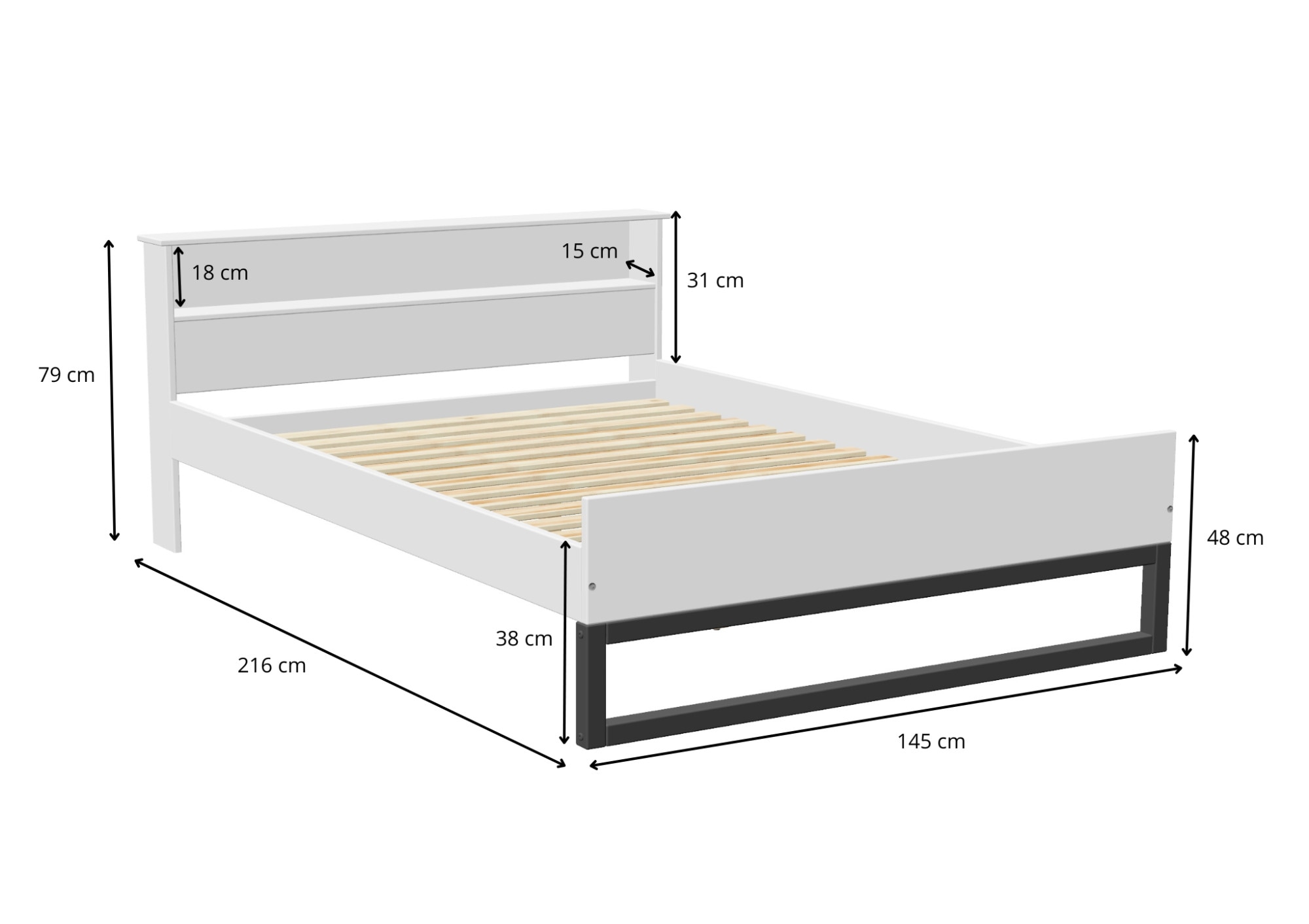 GOODproduct Massivholzbett »Pannor, Industrial Design, mit Regal, Lattenrost inklusive« Liegefläche Breite 140 oder 180cm,  Kufengestell, bis 200 kg belastbar, FSC-zertifiziert, Made in EU