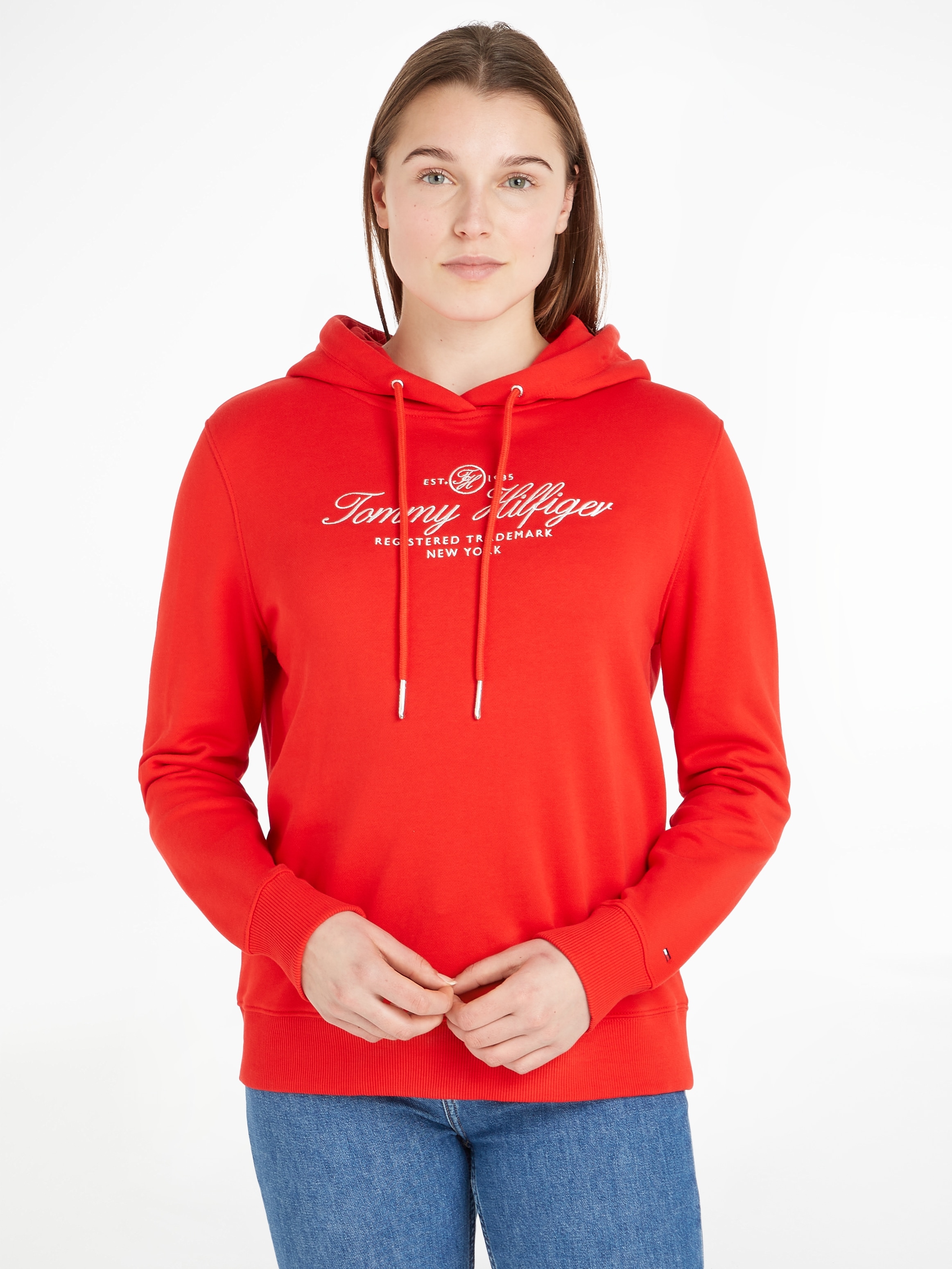 ♕ Tommy Hilfiger Kapuzensweatshirt »REGULAR HILFIGER SCRIPT HOODIE«, mit  grosser Logo-Stickerei auf der Brust versandkostenfrei bestellen