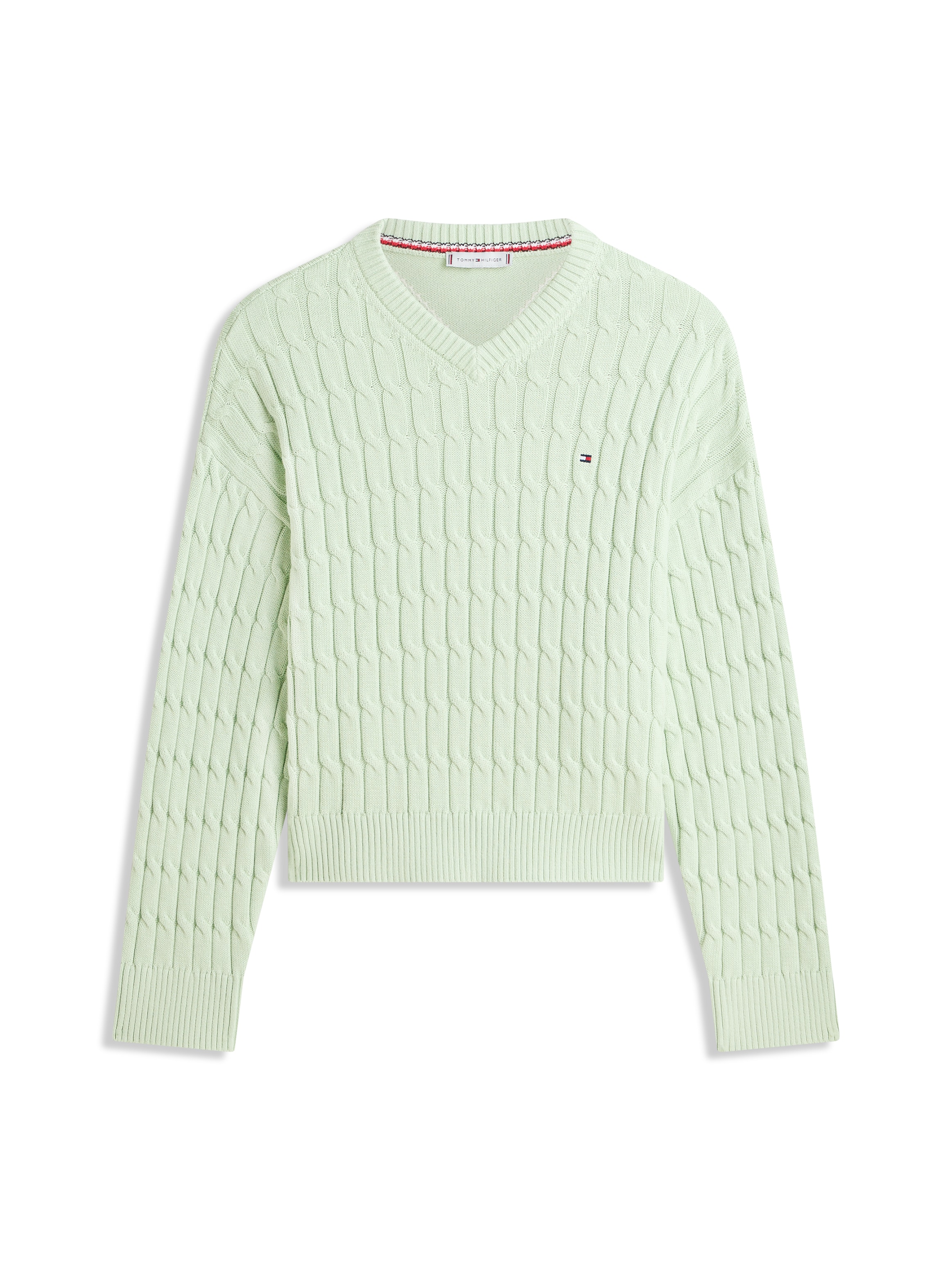Tommy Hilfiger Pull en tricot »CO CABLE MID GG RLX LS V-NK SWT« mit Zopfmuster