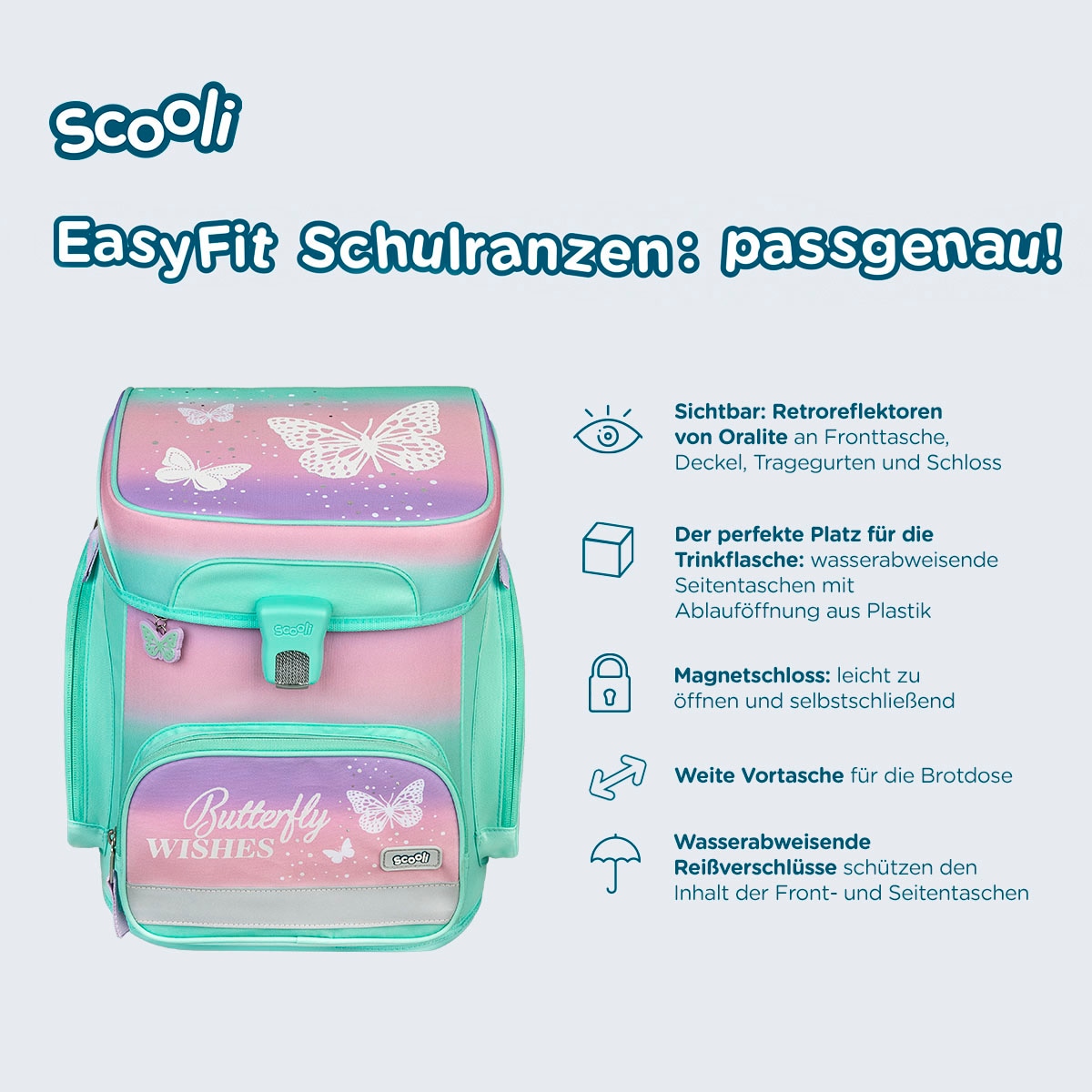 Scooli Schulranzen »EasyFit, Butterfly Wishes«, Reflektoren