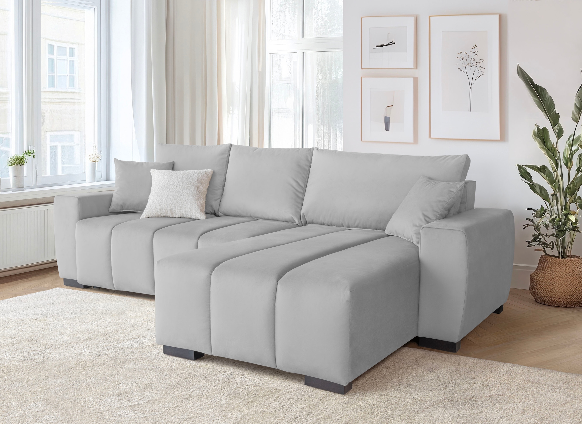Home affaire Ecksofa »Bello L-Form, B: 256 cm« Bettfunktion, Bettkasten & 2 Zierkissen, Federkern