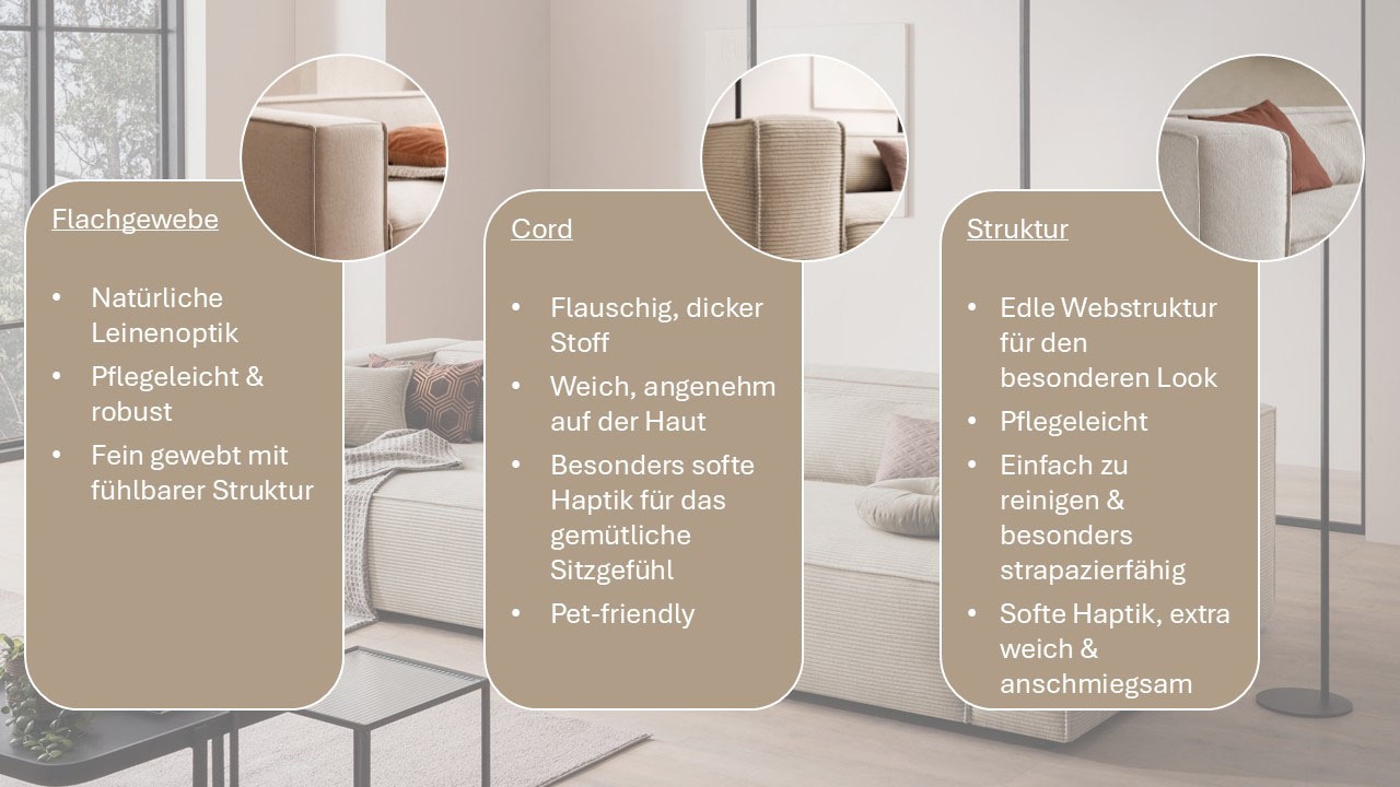 LeGer Home by Lena Gercke 3-Sitzer »PIARA XXL, Sofa mit Kedernaht in Cord, Leinenoptik o. Strukturstoff« schwarze Füsse, bequemer Sitzkomfort, extra tiefe Sitzfläche