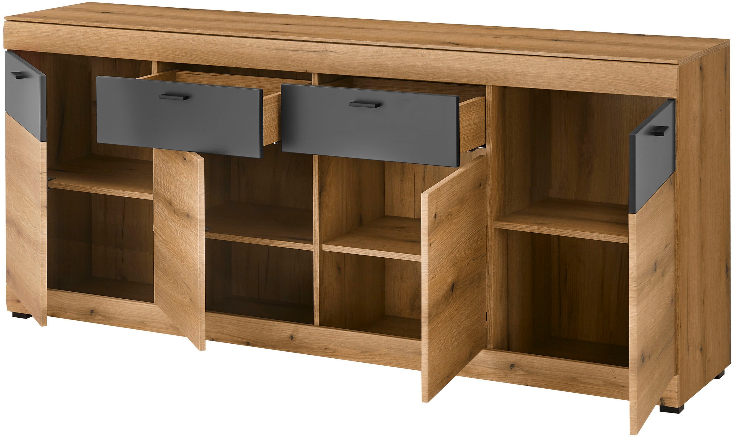 Home affaire Sideboard »Soleto, moderner Schrank, Kommode, 200 cm breit« zeitlos, schwarze Griffe aus Metall, ausreichend Stauraum
