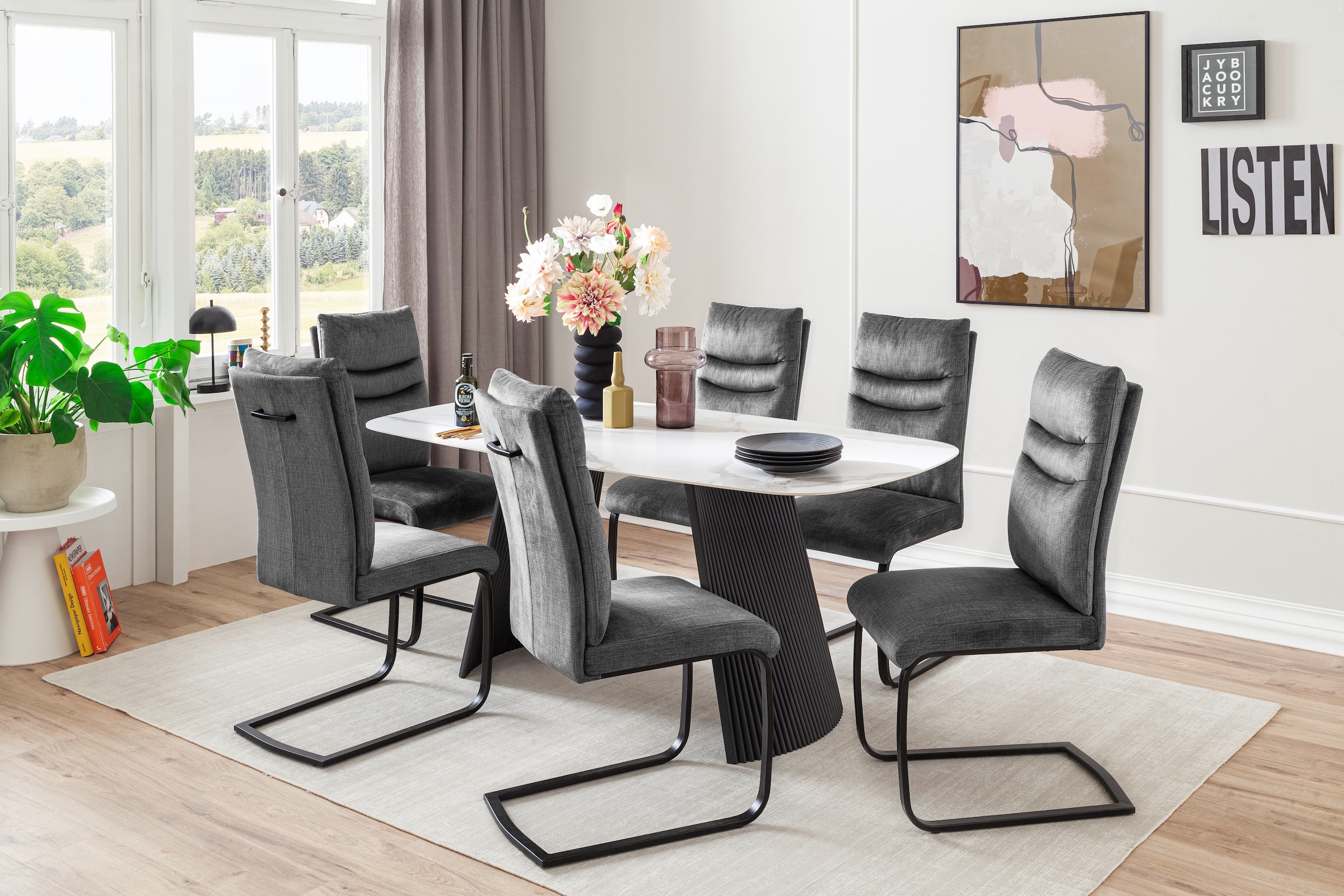 MCA furniture Esstisch »TOBELO Wangentisch 180x90cm«, (1 St.), Keramik, Metall, weiss marmoriert, dining table, 4-6 Personen