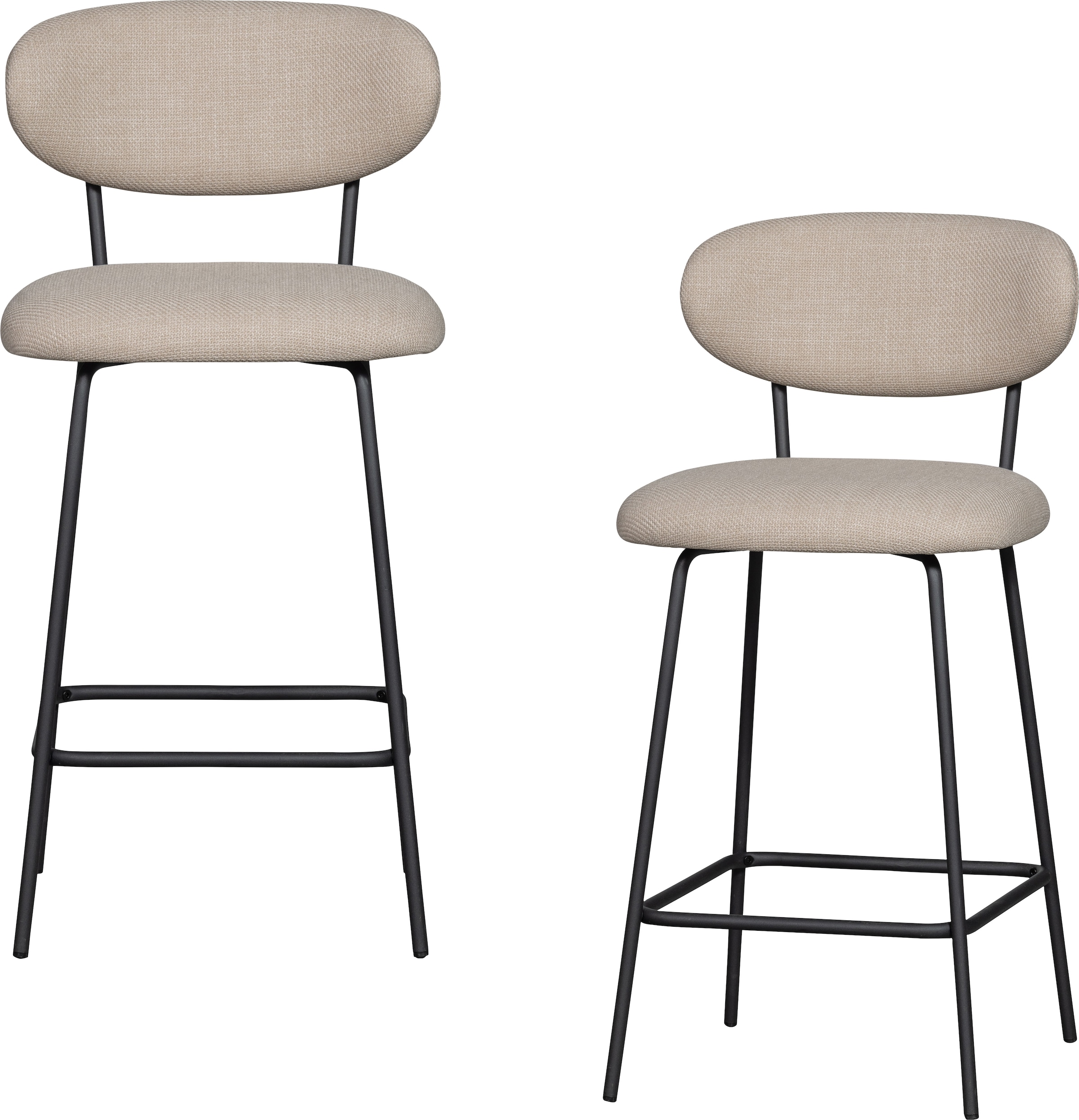 Image of WOOOD Barhocker "Kjeld mit Base-Gewebtem Bezug und Metallgestell B 46 x T 52 x H 93 cm" 2 Stk. tlg. Gewebter Bezug mit 3D Melange-Effekt, Tragkraft 120 kg, Pfleigleicht