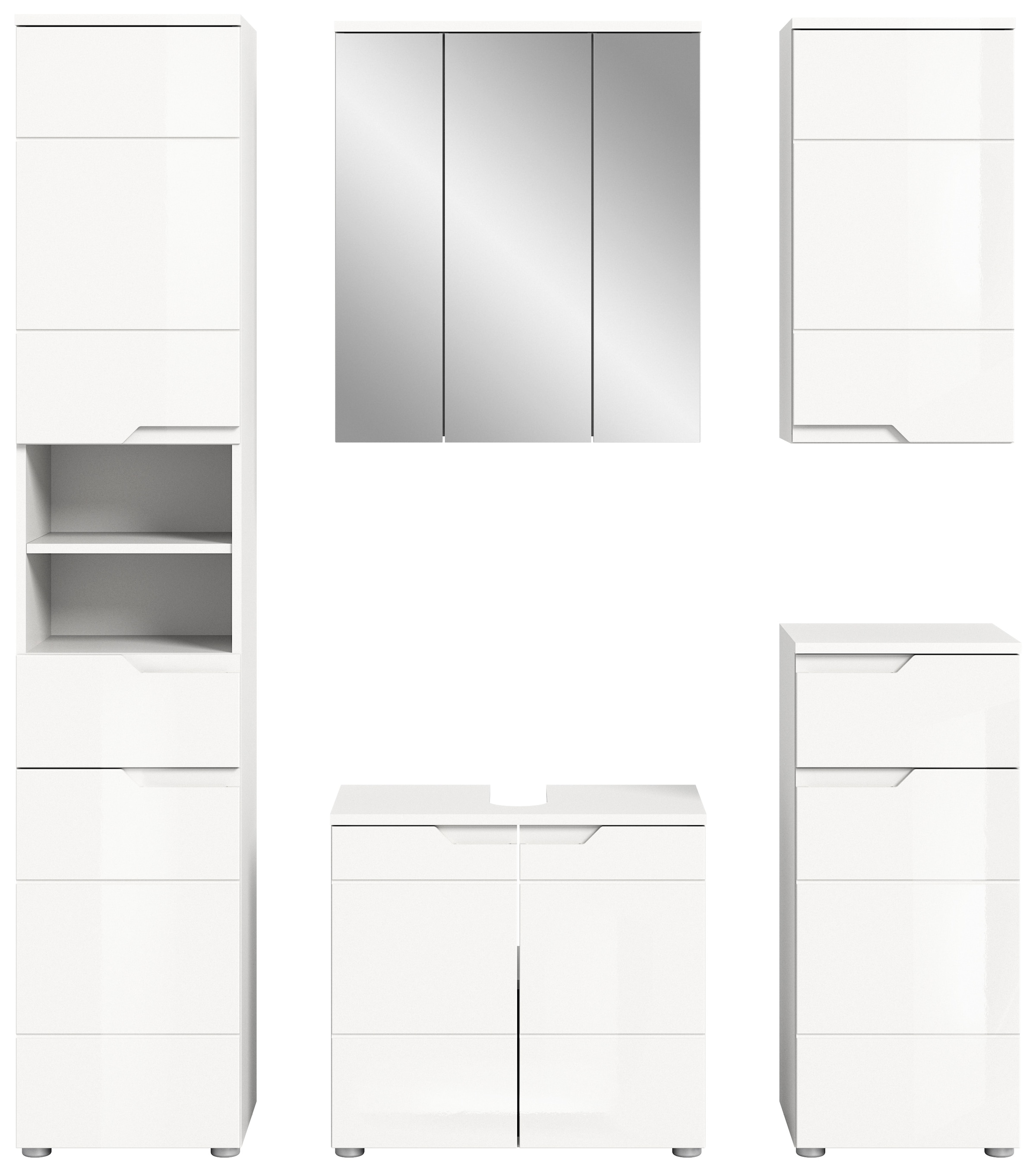 welltime Ensemble de meubles de salle de bain »CAPRI, 5-teilig, mit eingefasster Griffmulde, bestehend aus:«