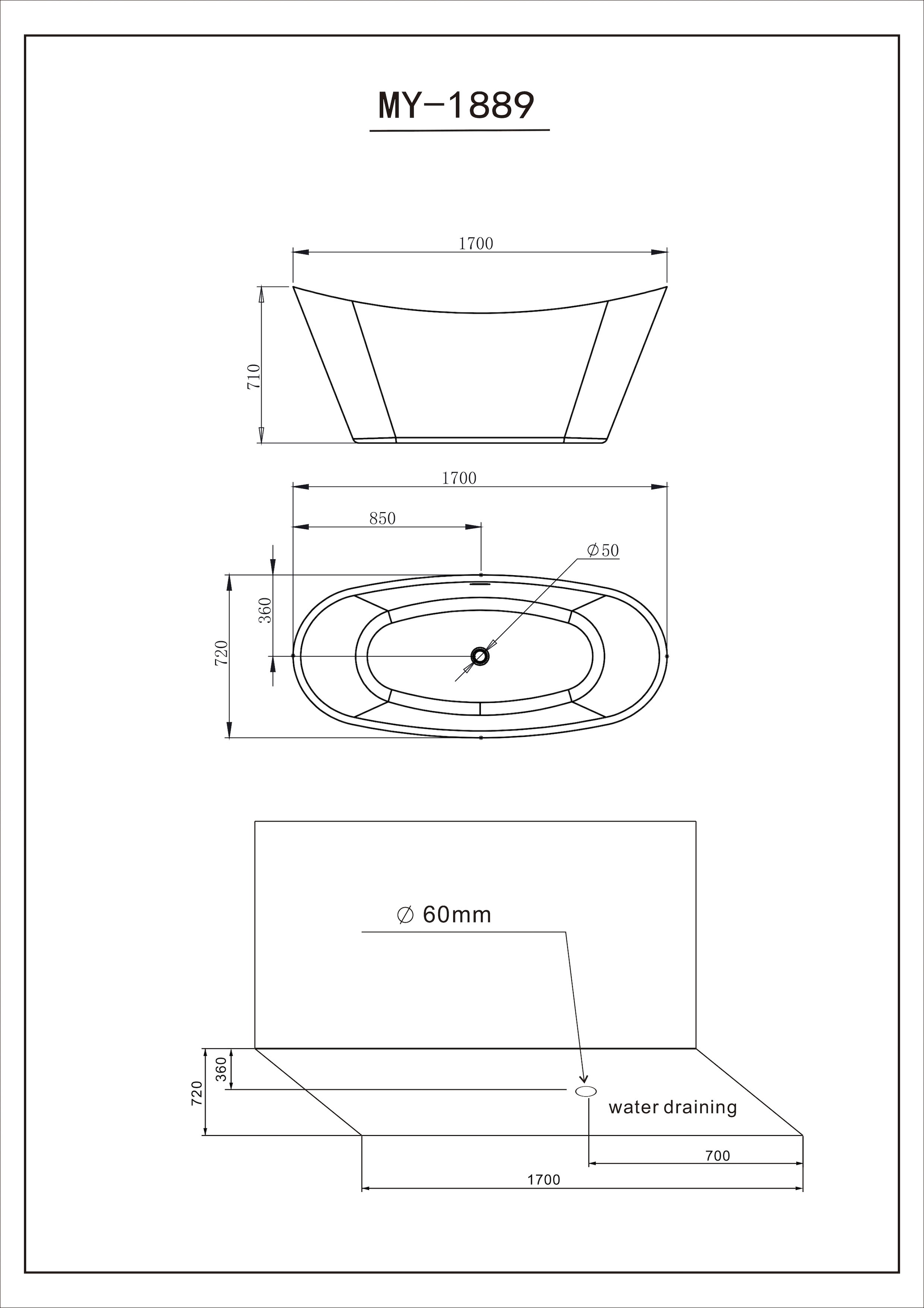 welltime Badewanne »Lagos« Höhe 72 cm mit Ablaufstöpsel | verstellbare Füsse | Überlauf Freistehend, 170x72x71 (LxBxH), Sanitäracryl, mit Pop Up Ventil
