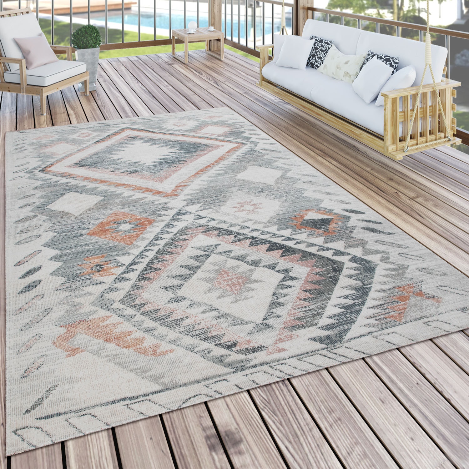 Paco Home Teppich »Mabella 496«, rechteckig, 4 mm Höhe, Flachgewebe, Rauten Motiv, Vintage Design, In- und Outdoor geeignet