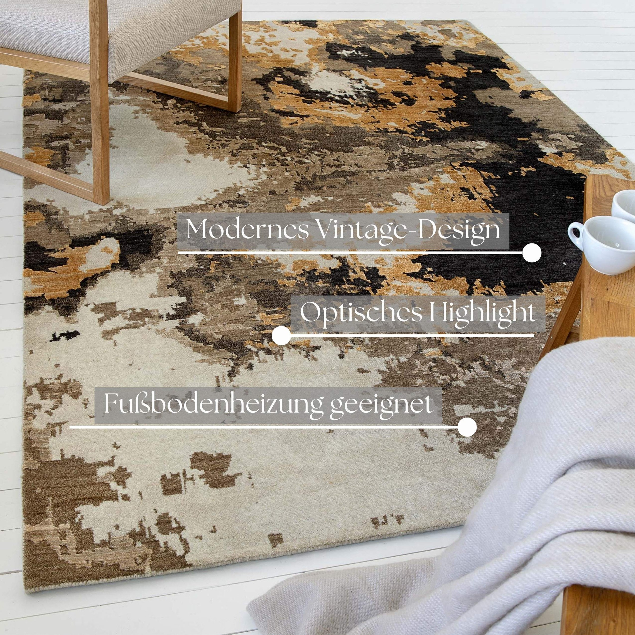 GOODproduct Teppich »Orin« rechteckig 6 mm Höhe Kurzflor, 80 % Wolle und Viskose, handgewebt, weich, Schlafzimmer