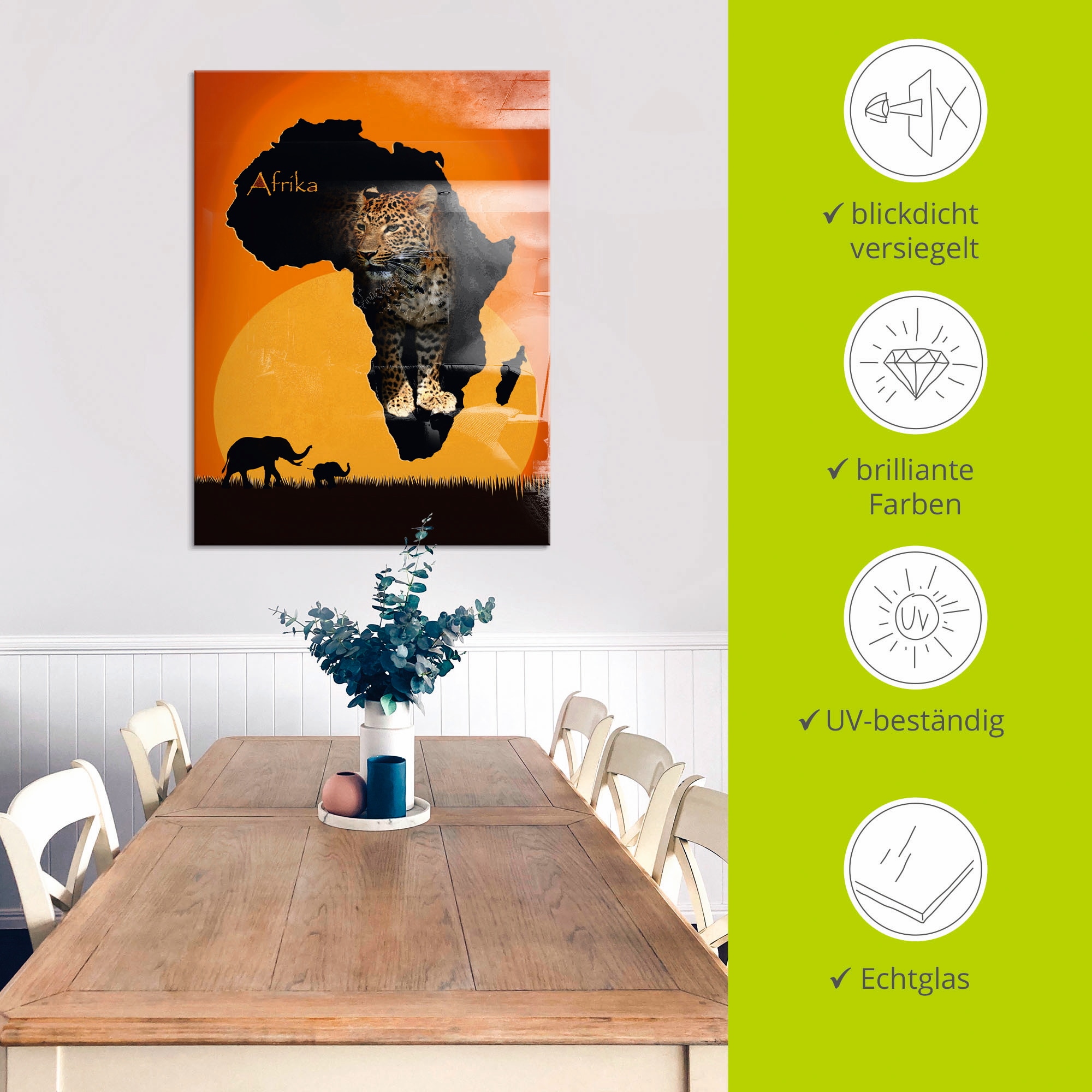 Artland Glasbild »Afrika der schwarze Kontinent«, Wildtiere, (1 St.), in verschiedenen Grössen