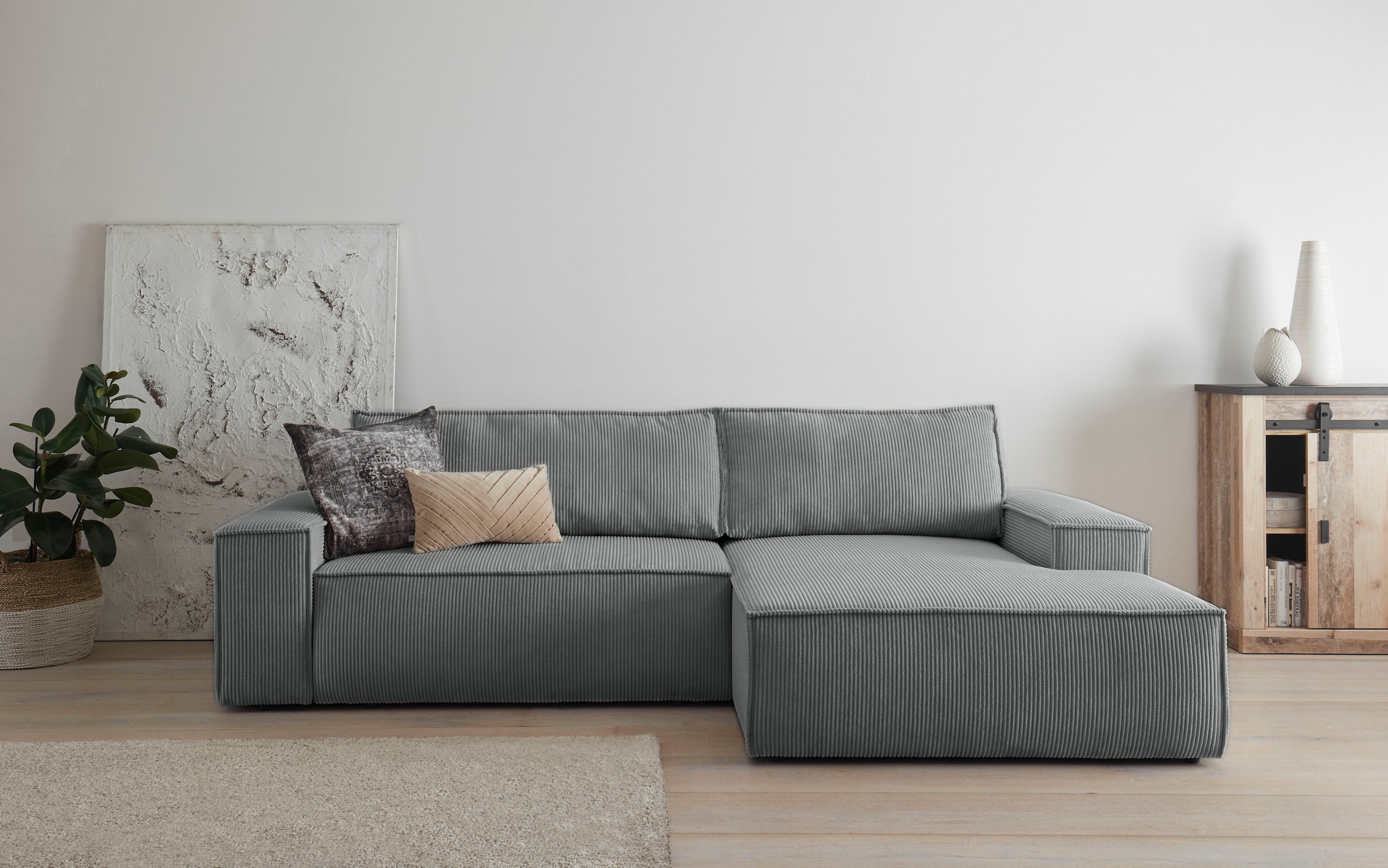 Home affaire Ecksofa SHERWOOD Schlafsofa 267 cm, L-Form, Schlaffunktion mit Bettkasten (210x136 cm), Cord, Vintage, Samtvelours