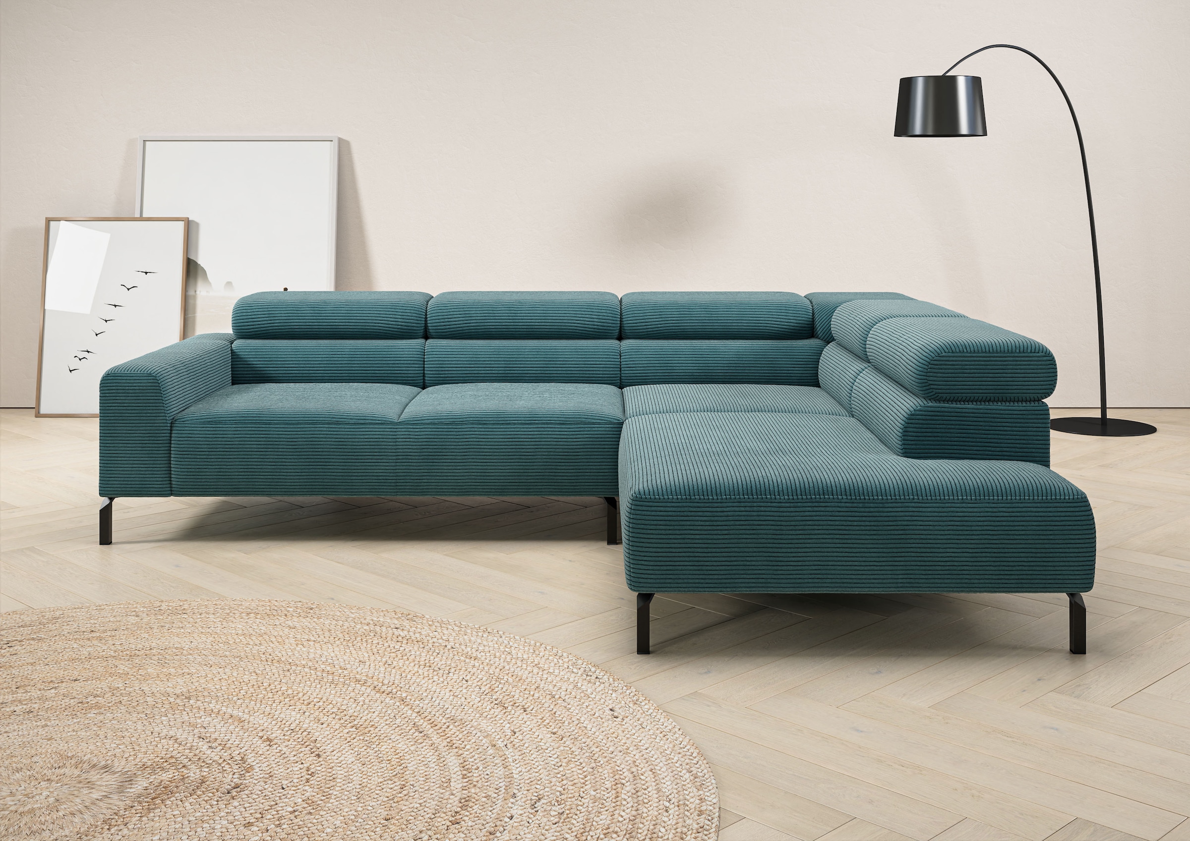 Image of Home affaire Ecksofa "Antonelli, L-Form, inkl. Kopfteilverstellung, Breite 276 cm, bequem" ohne Sitztiefenverstellung, in Cord, petrol