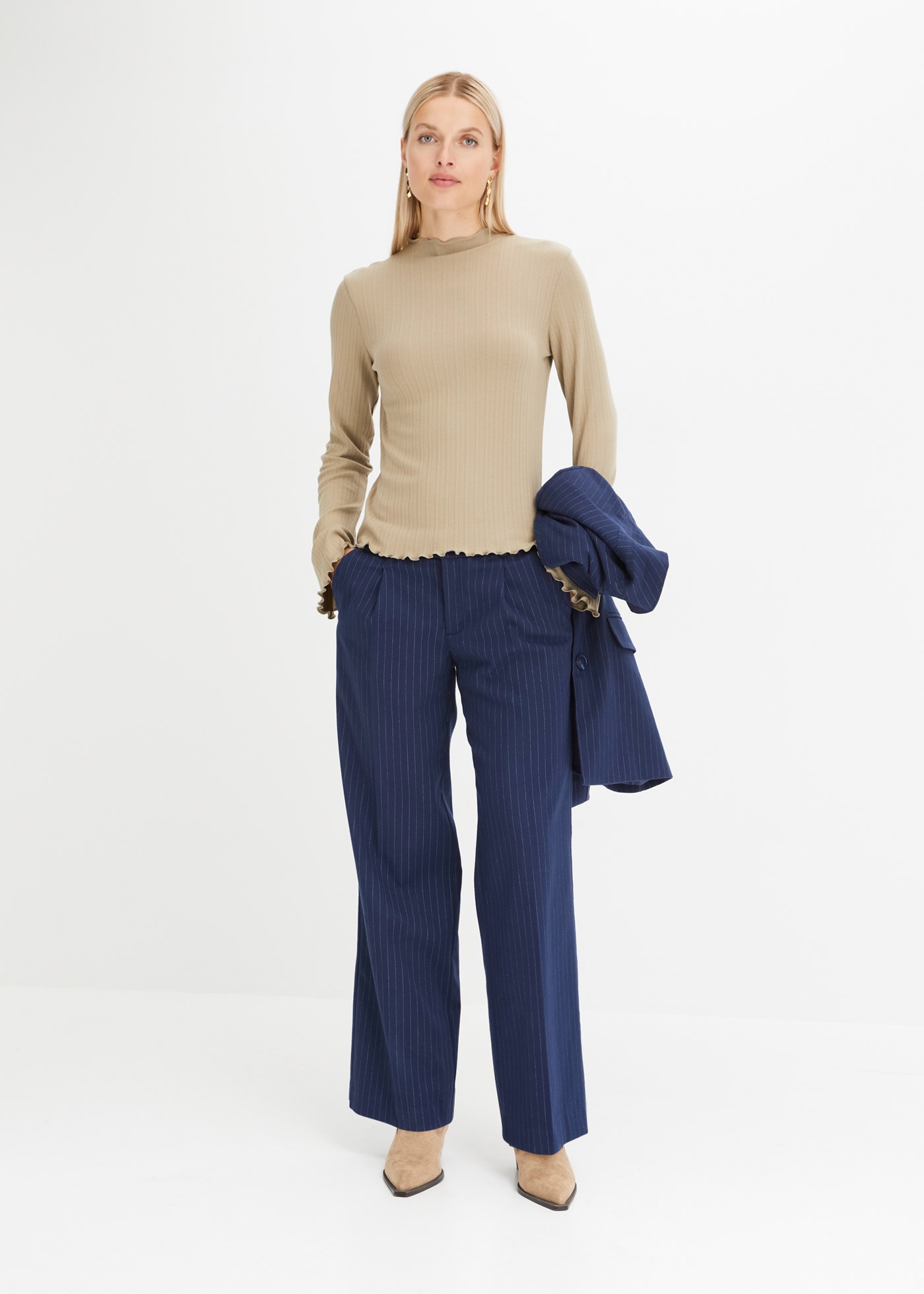 bonprix Langarmshirt »Geripptes Langarmshirt« Geripptes Langarmshirt mit Wellensaum