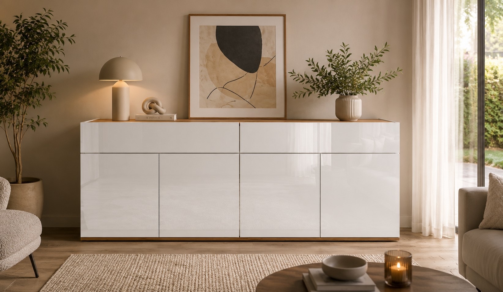 Image of GOODproduct Sideboard "Garda Kommode, Schrank, 4 Türen mit Push-to-Open, Made in Italy" Hochglanzlackierte Fronten,2 Schubladen, grifflos Breite 160,1 cm