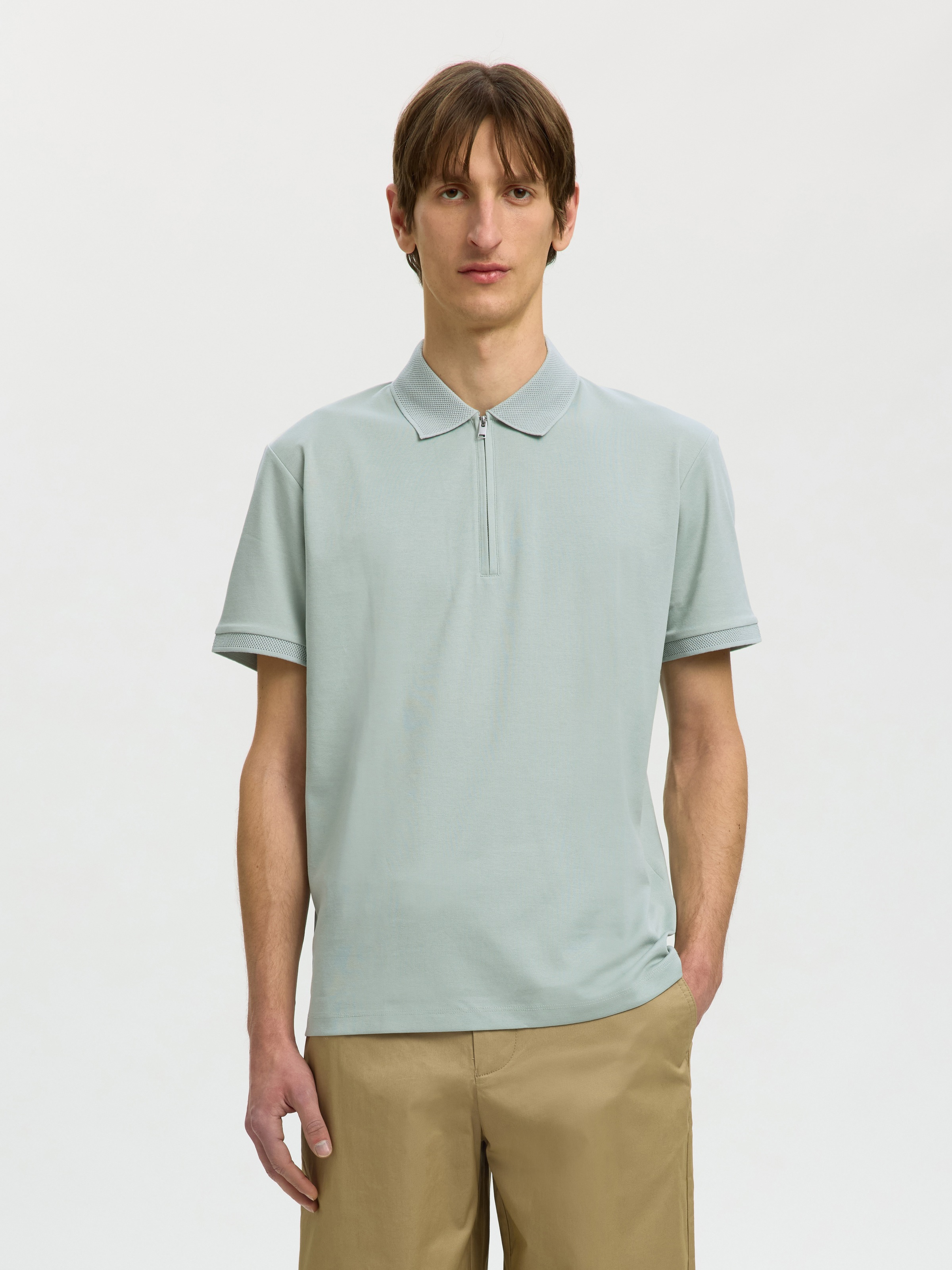 SELECTED Poloshirt »SLHFAVE ZIP SS POLO NOOS« Baumwollmischung, regular fit