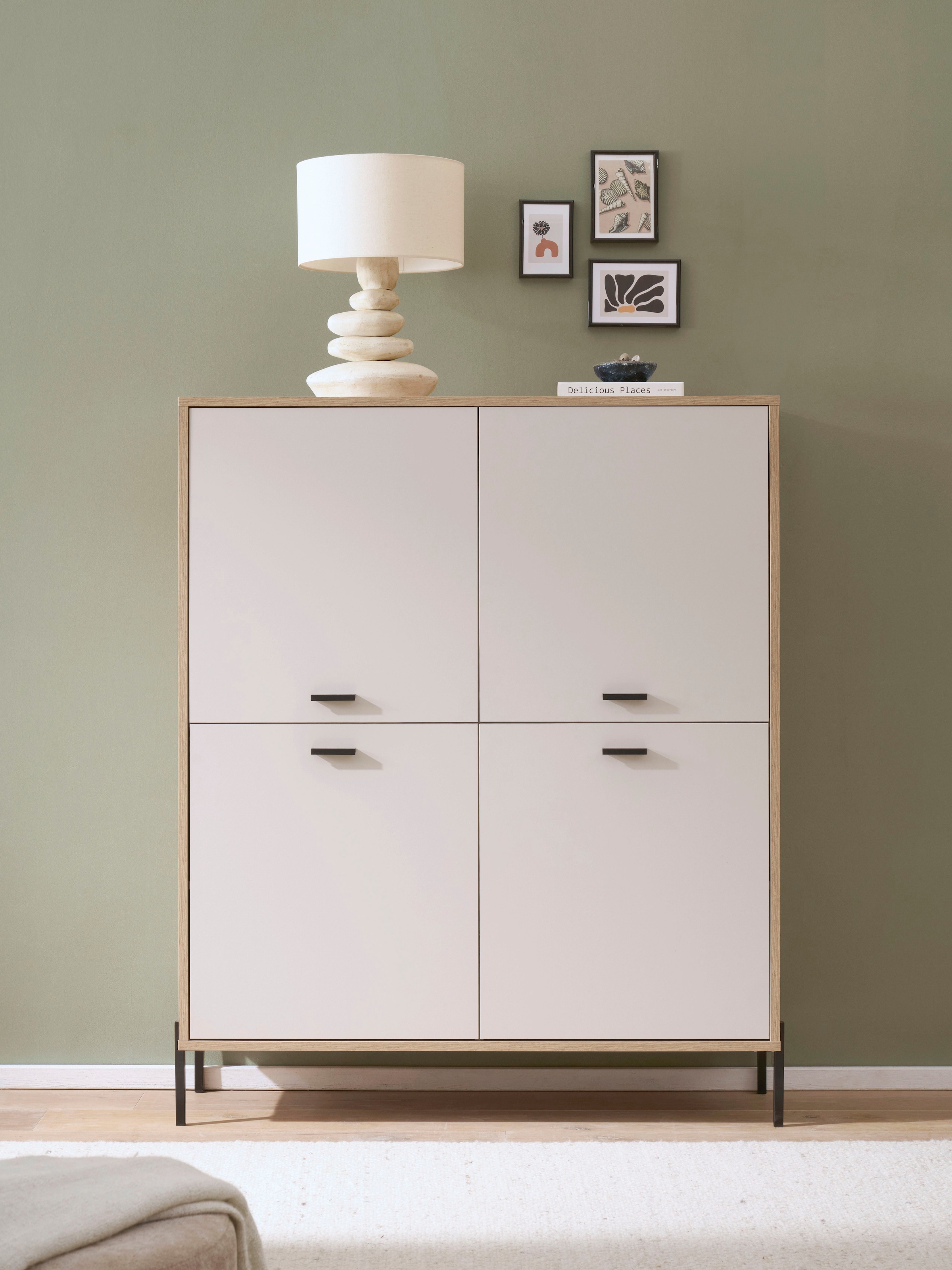 Image of Home affaire Highboard "Fredericia, Hochkommode, modernder Stauraum in Kaschmir" zeitlos, schwarze Metallgriffe und -füsse, ausreichend Stauraum